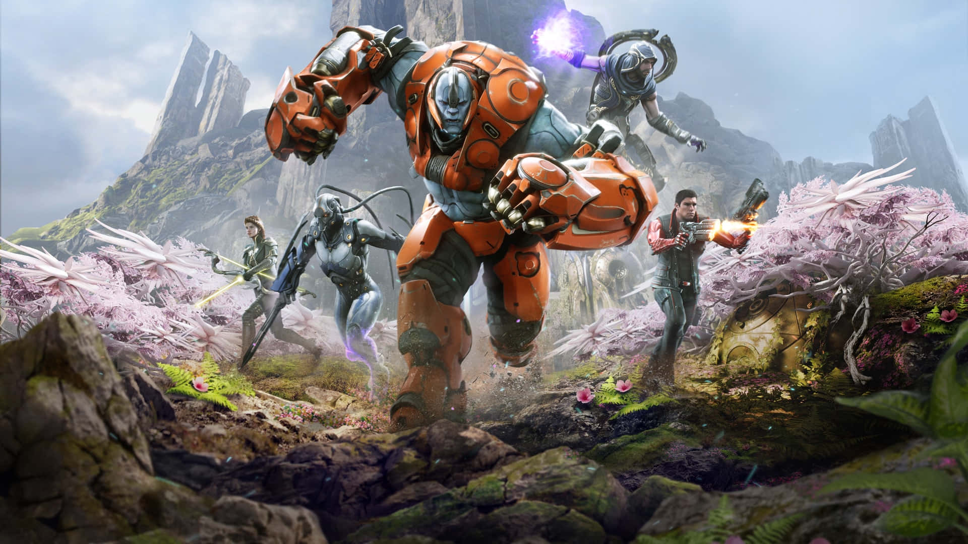 MOBA Games, orange armored warrior, rocky terrain, Full HD Desktop Wallpaper
