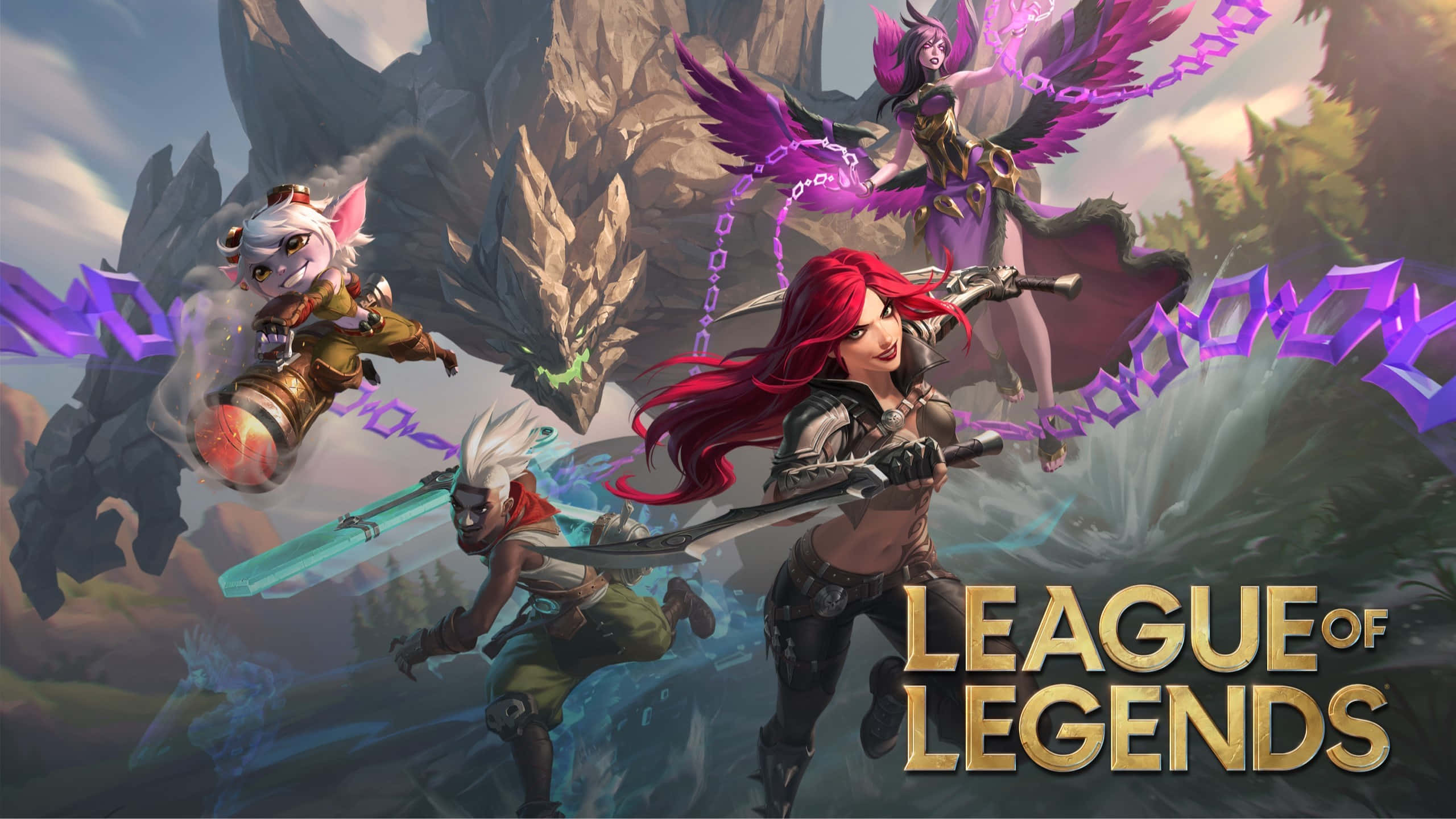 MOBA Game Battle Scene, fantasy characters, rocky mountain backdrop, 2K Desktop Wallpaper