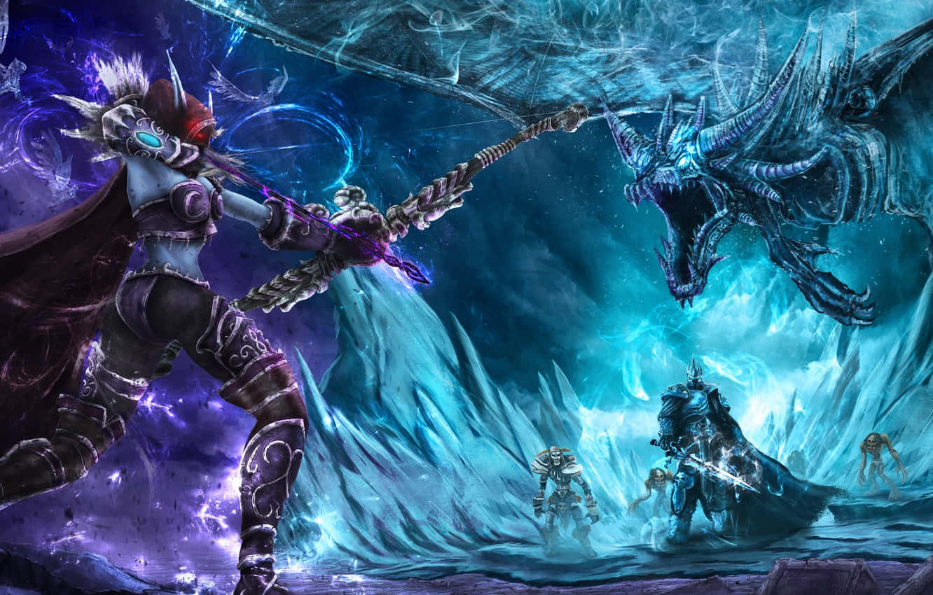 MOBA Gaming Experience, warrior in dark armor, massive ice dragon, HD Desktop Wallpaper