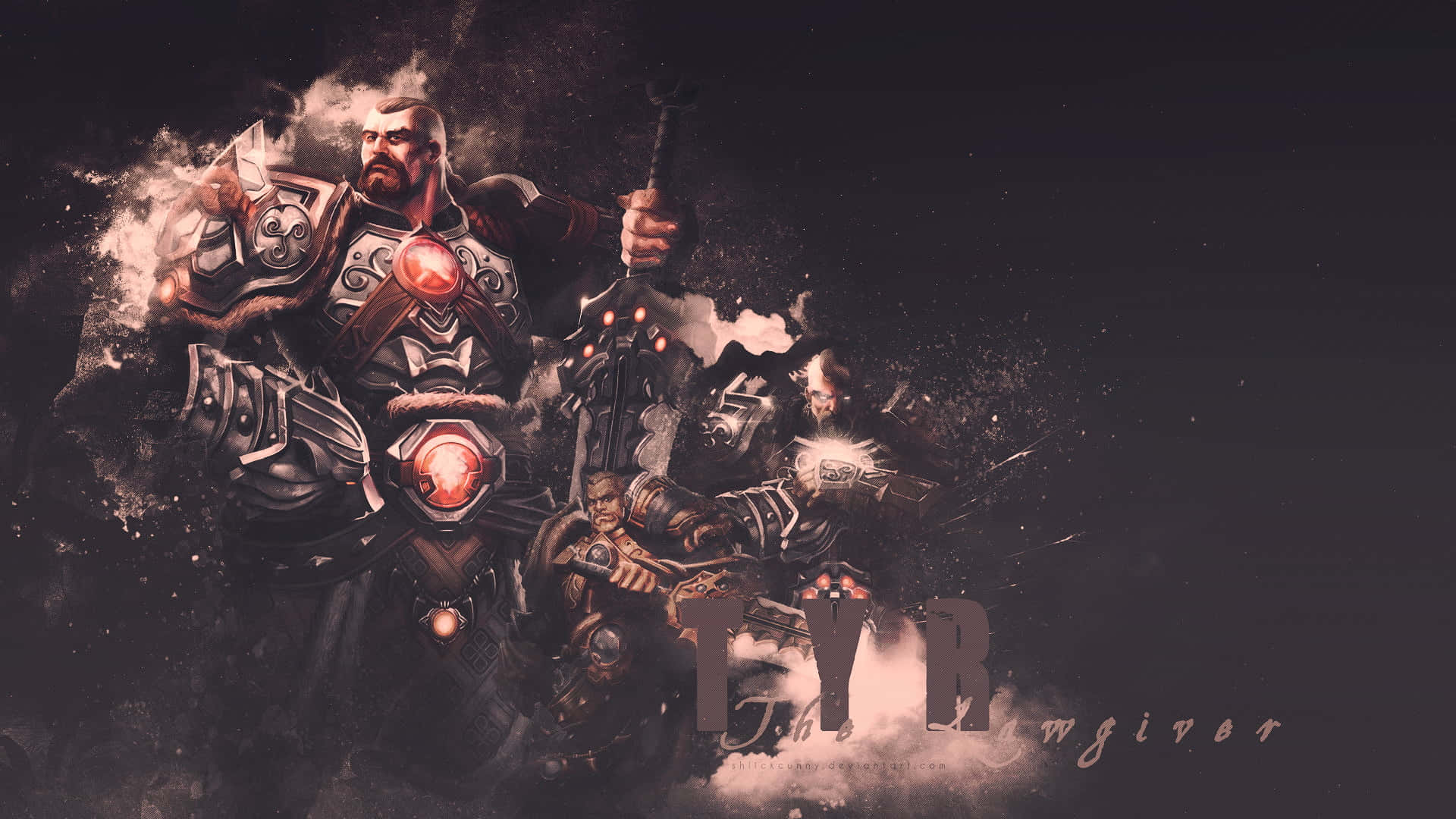 MOBA Battle Scene, dark fantasy warrior, ornate armor, Full HD Desktop Wallpaper