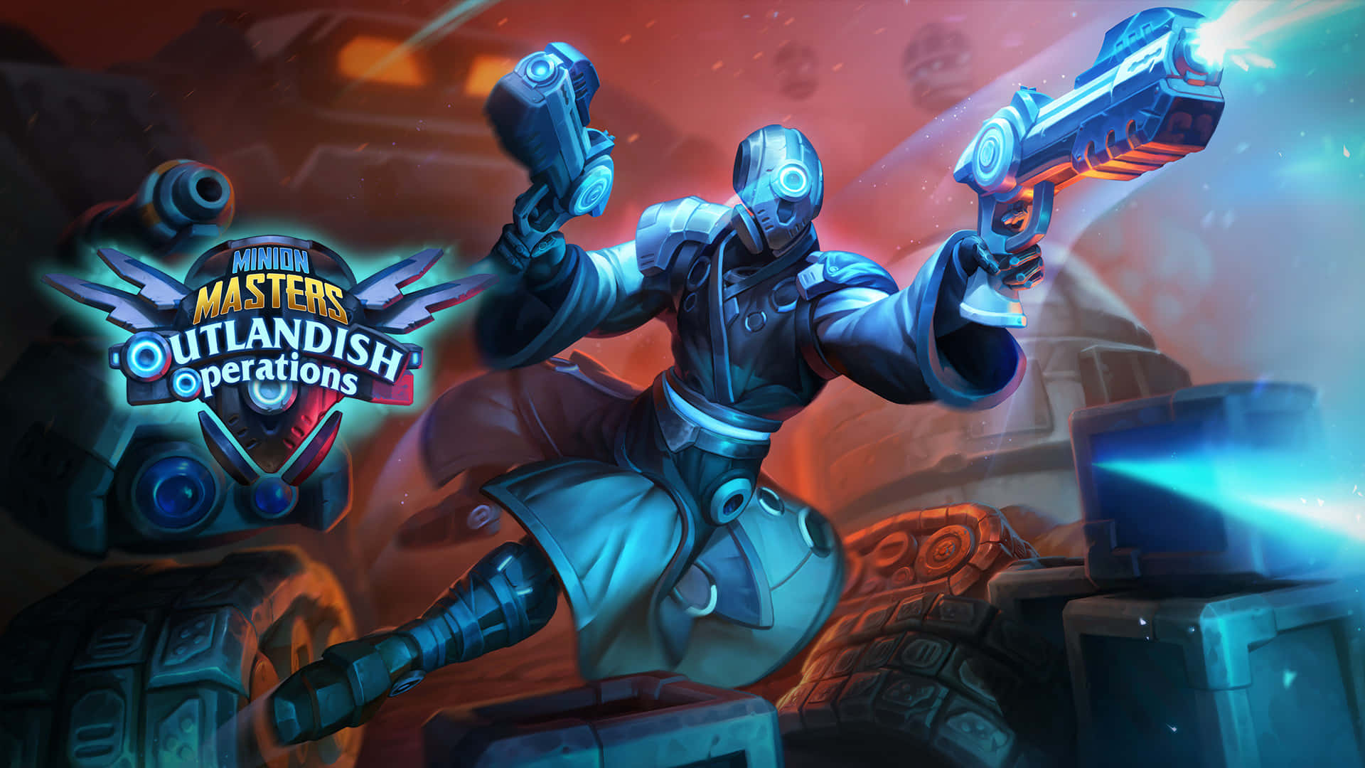 Moba Games, futuristic armored warrior, glowing blue pistols, Full HD Desktop Wallpaper
