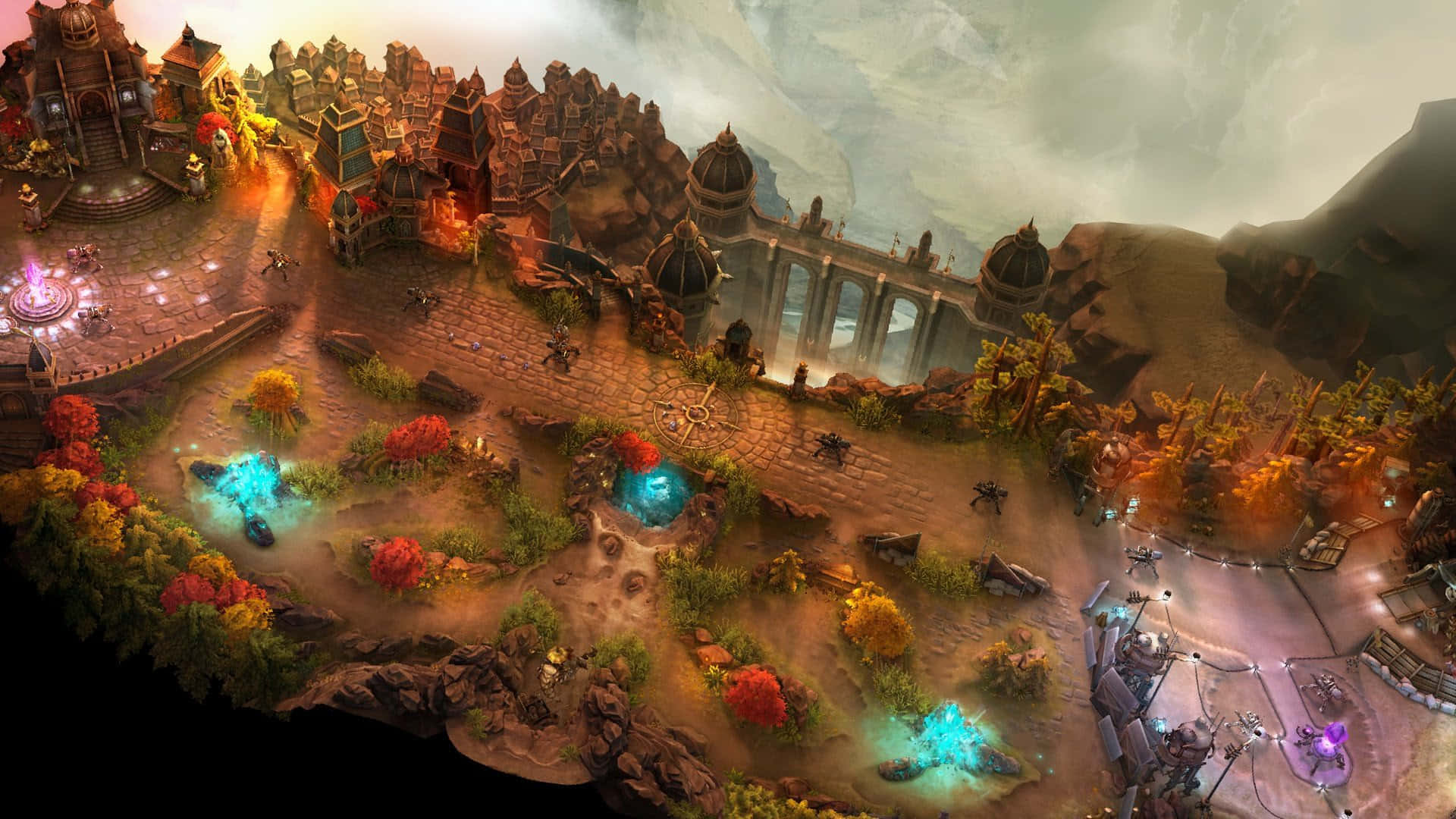 Moba Games, glowing blue pools, autumn trees, Full HD Desktop Wallpaper