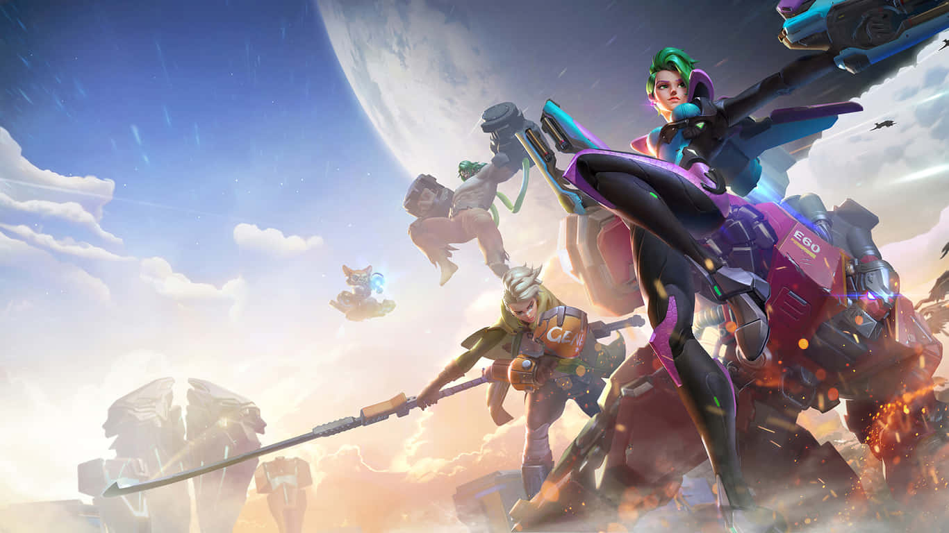Moba Games, anime-style heroes, floating debris, HD Desktop Wallpaper