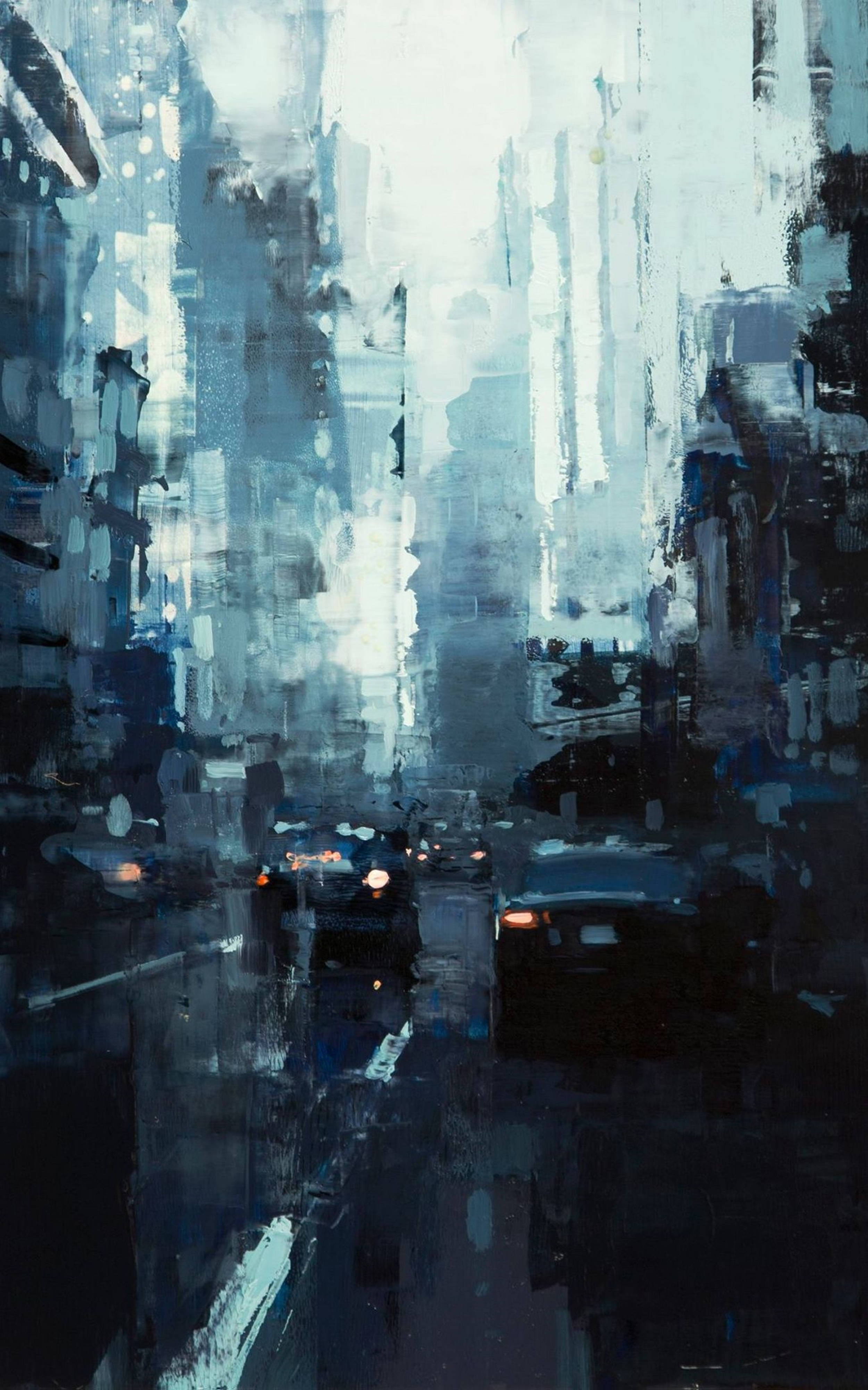 4K, urban street scene, moody blues, 4K Phone Wallpaper