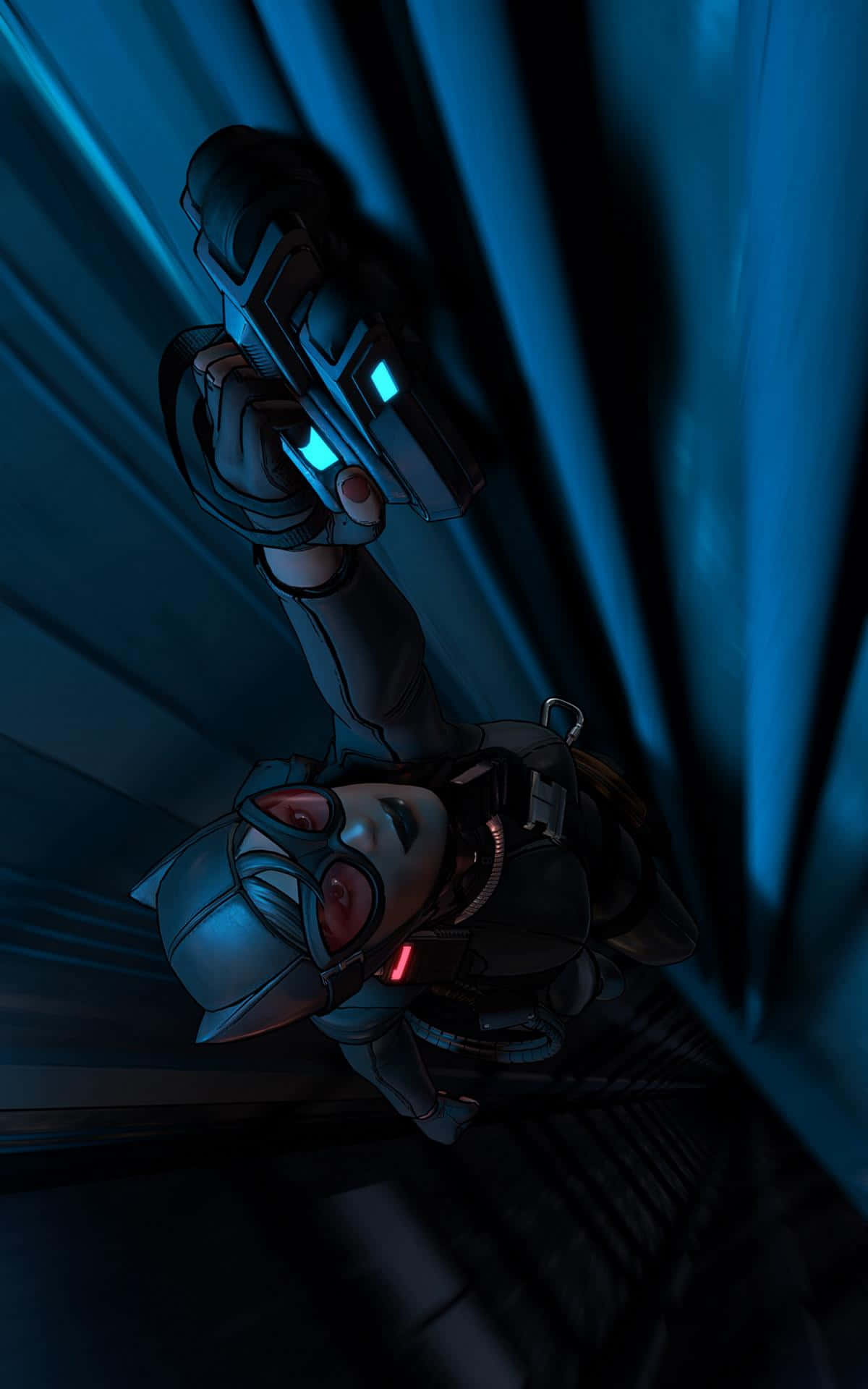 anime character, dark blue suit, glowing pistol, Full HD Phone Wallpaper