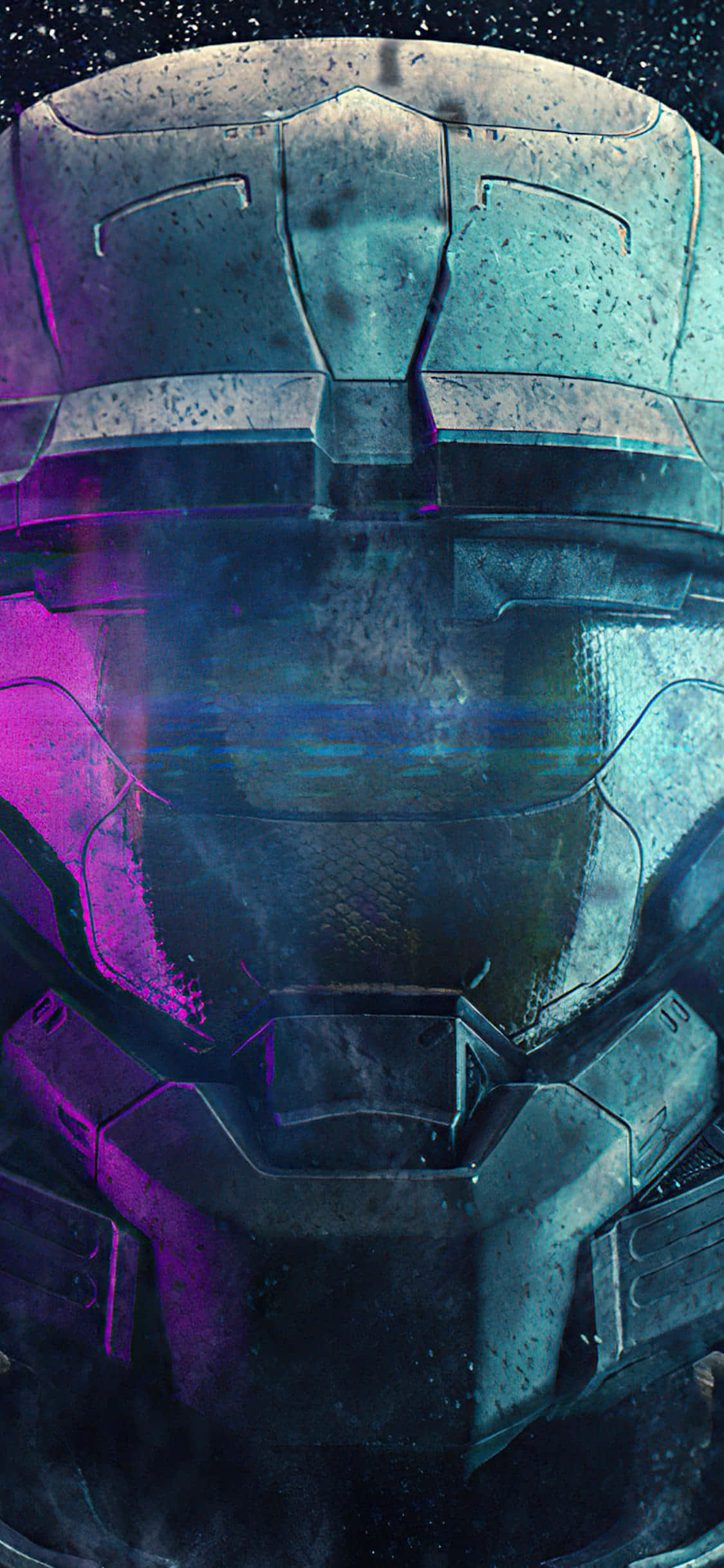 futuristic armored helmet, purple and teal lights, starry cosmic backdrop, Full HD Phone Wallpaper