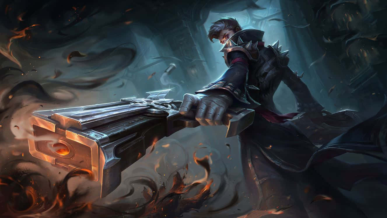 dark fantasy warrior, massive glowing cannon, swirling smoke and embers, HD Desktop Wallpaper