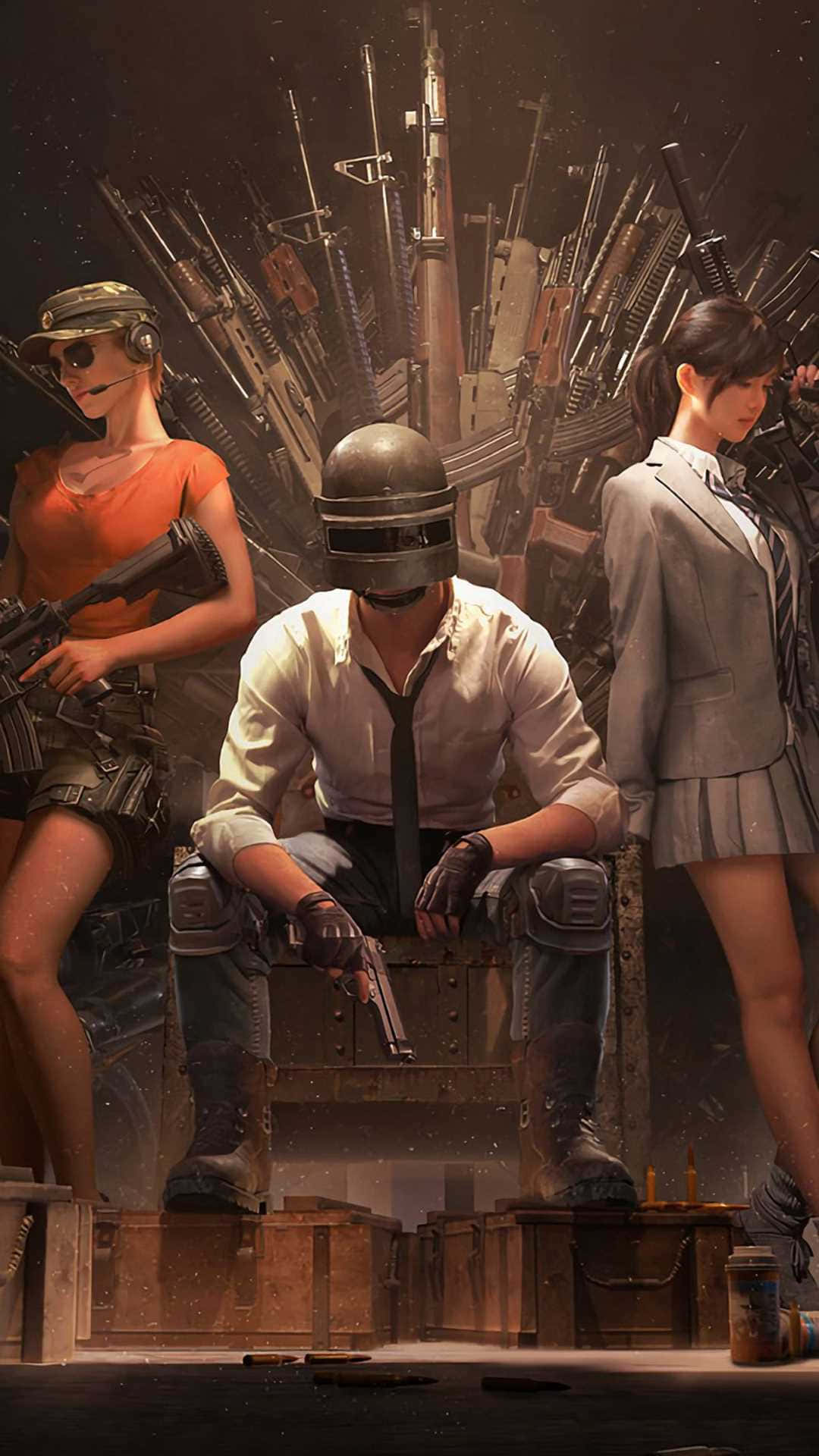 Mobile Gaming, three stylized gamers, combat gear, Full HD Phone Wallpaper