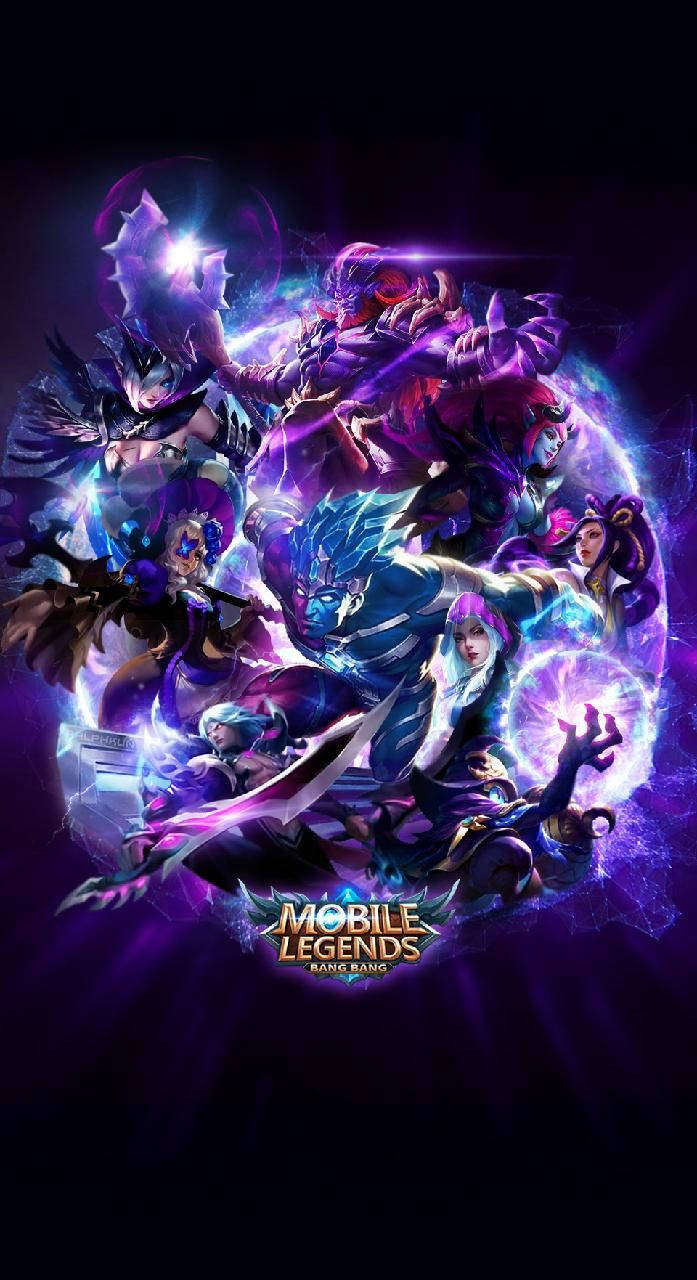 Mobile Legends Logo, fantasy heroes, glowing purple and blue armor, HD Phone Wallpaper