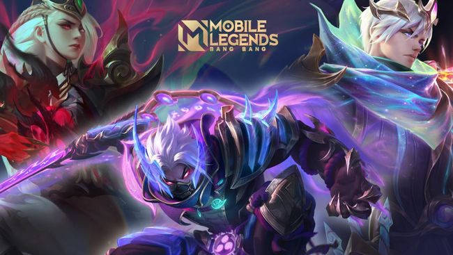Mobile Legends Logo, three heroes, glowing armor, SD Desktop Wallpaper