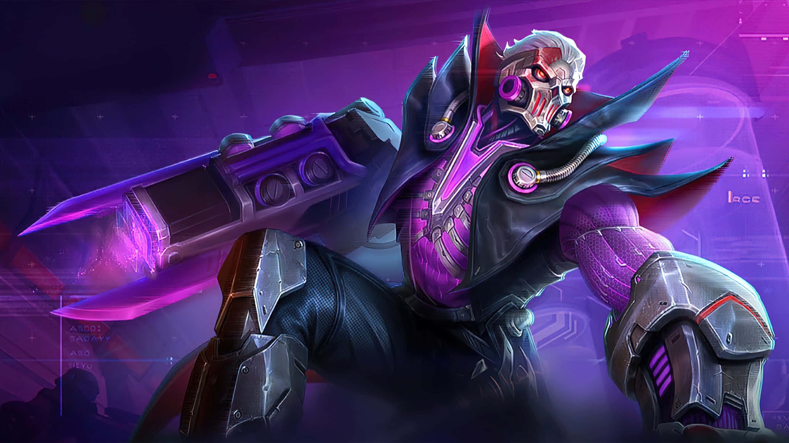 Mobile Legends Roger, cyborg werewolf, glowing purple eyes, 2K Desktop Wallpaper