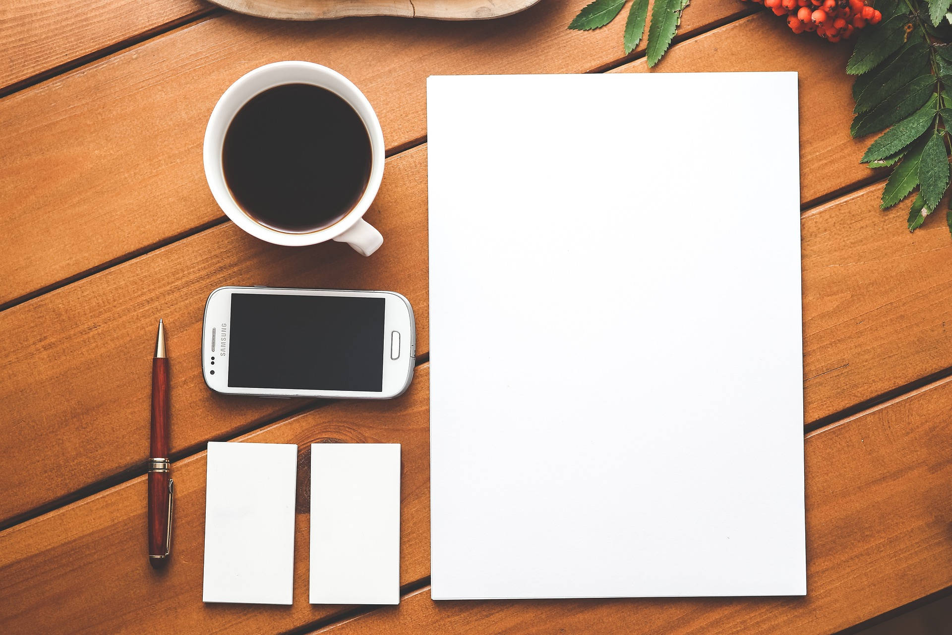 wooden table, coffee cup, phone, Full HD Desktop Wallpaper