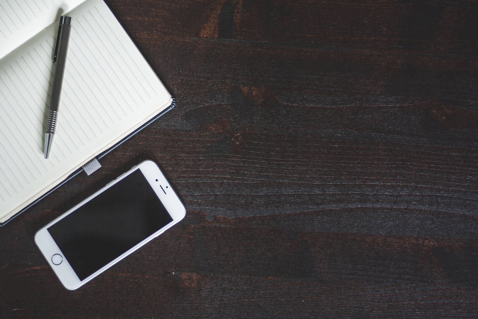 white smartphone, lined notebook, pen, Full HD Desktop Wallpaper