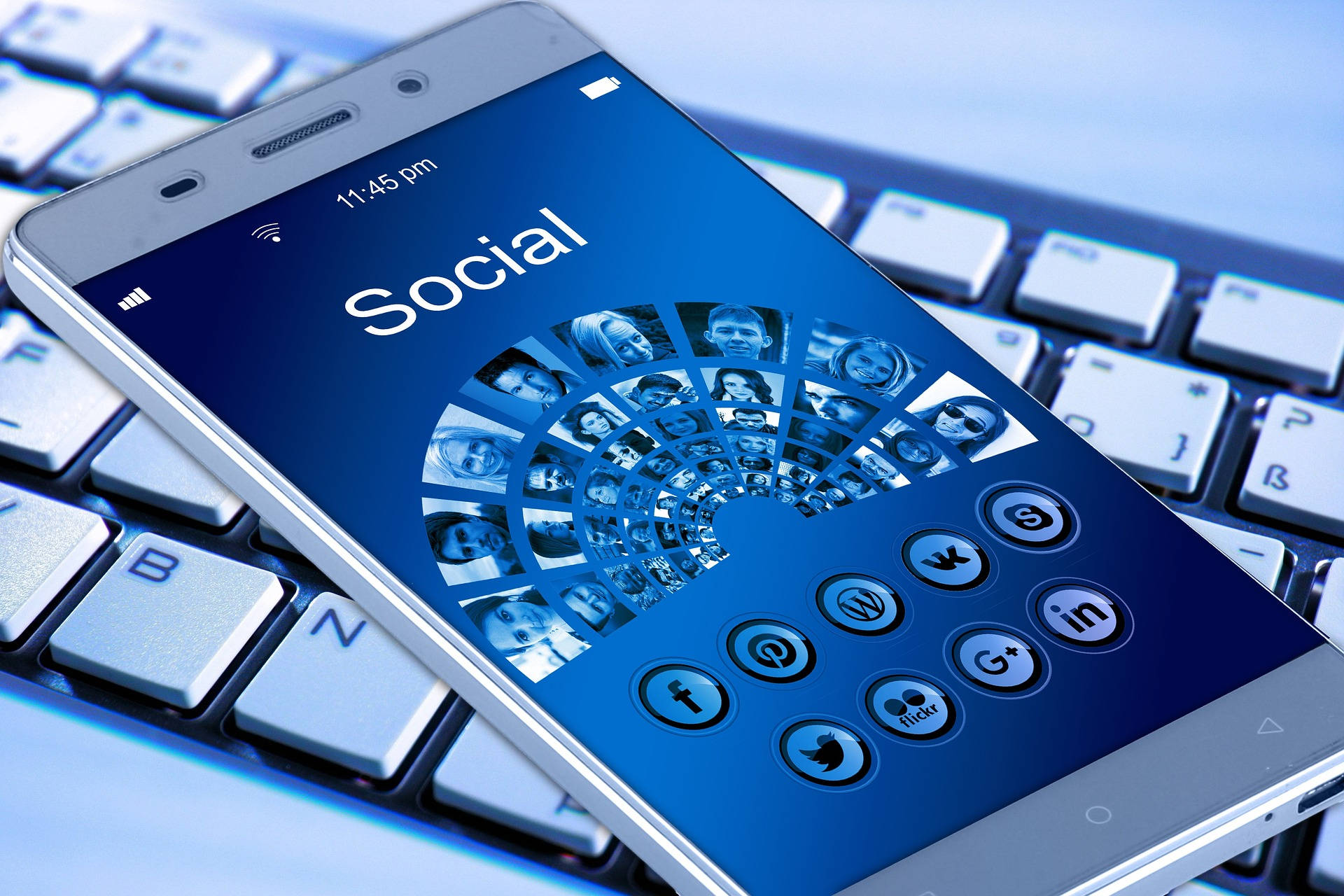 smartphone, social media icons, faces, Full HD Desktop Wallpaper