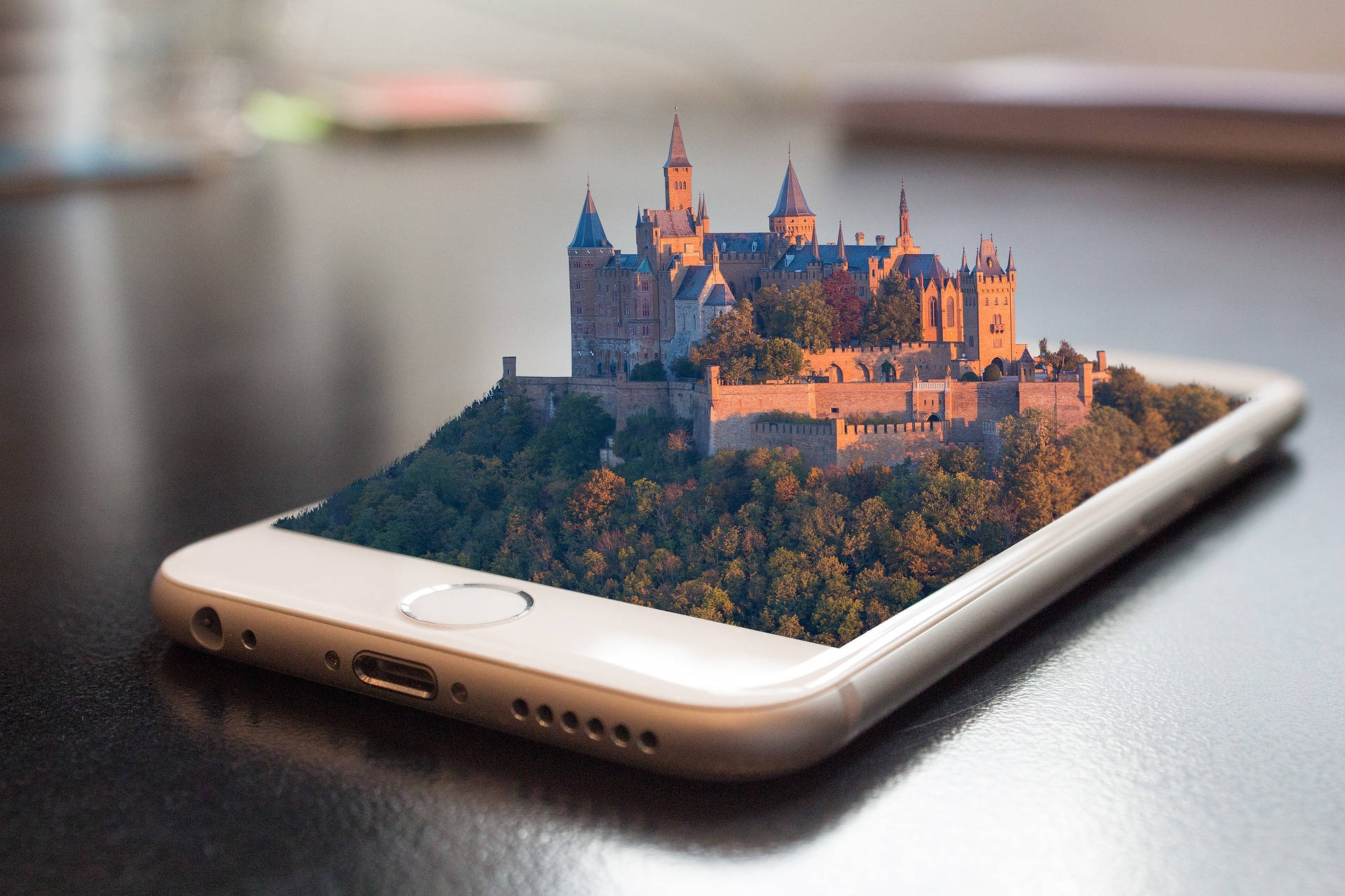 3D Castle, mobile phone, forest, Full HD Desktop Wallpaper