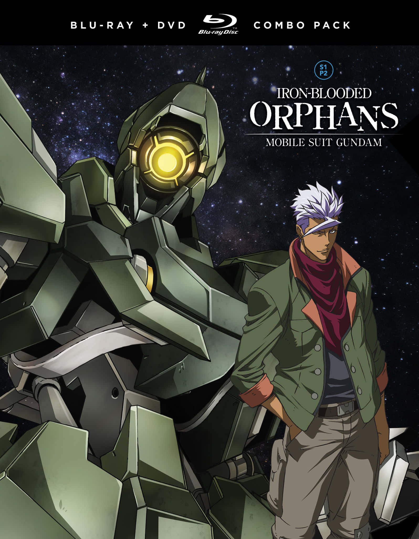 Mobile Suit Gundam Iron-blooded Orphans, white hair, towering green mobile suit, Full HD Phone Wallpaper