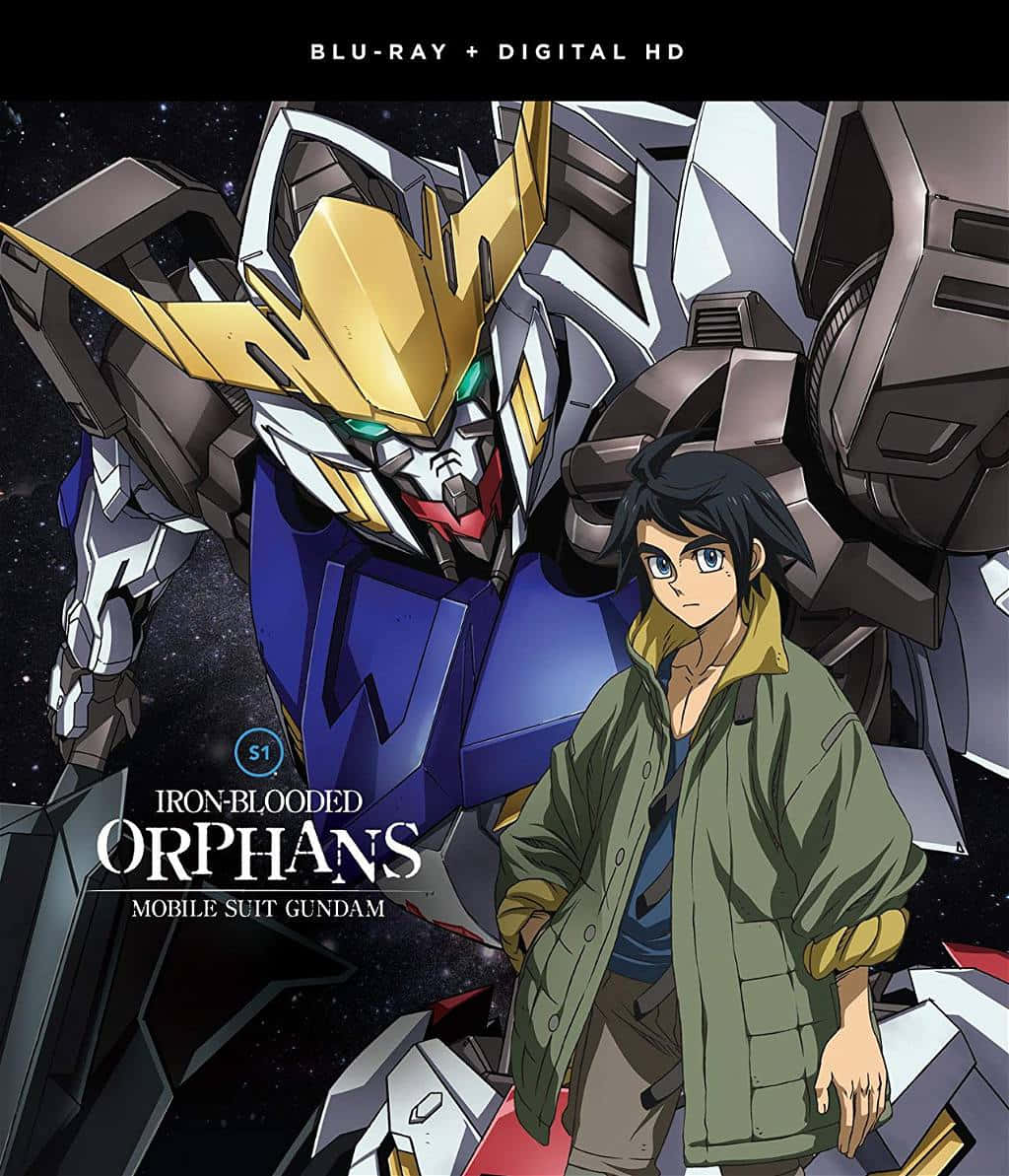 Mobile Suit Gundam Iron-blooded Orphans, golden and blue mobile suit, starry space backdrop, SD Phone Wallpaper