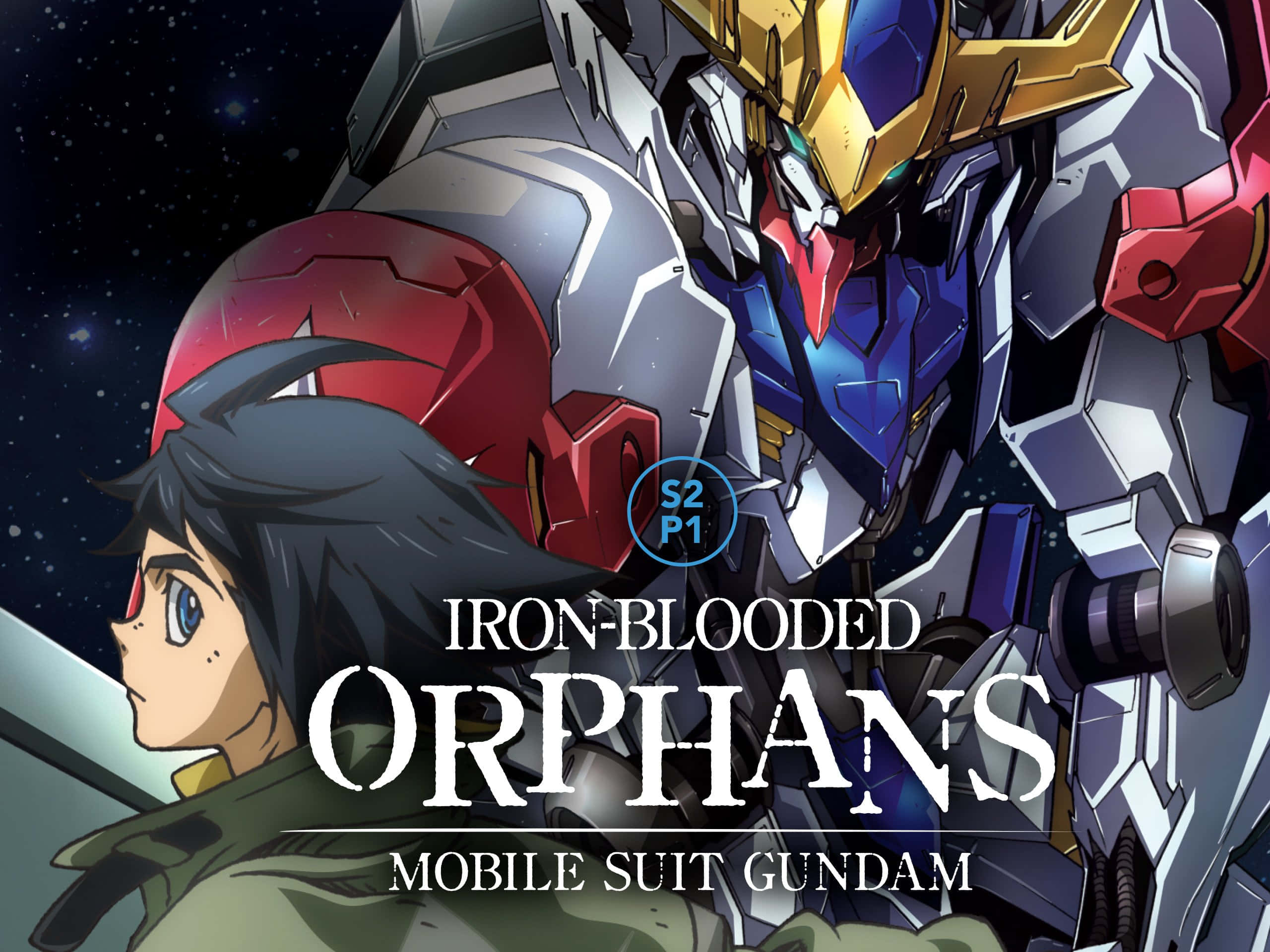 Mobile Suit Gundam Iron-blooded Orphans, golden and blue mobile suit, starry night sky, 2K Desktop Wallpaper
