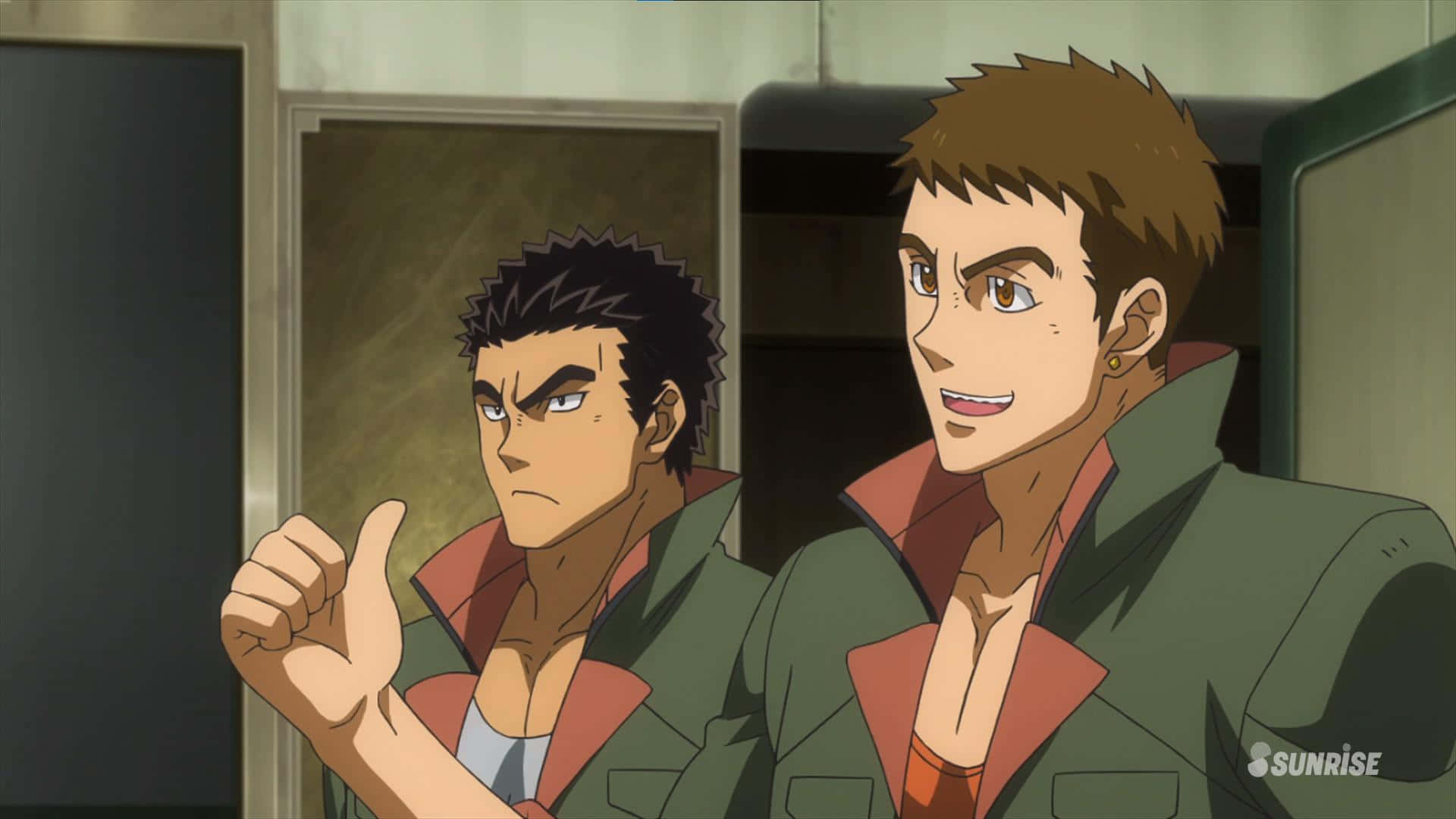 Mobile Suit Gundam Iron-blooded Orphans, green jackets, smirking, Full HD Desktop Wallpaper