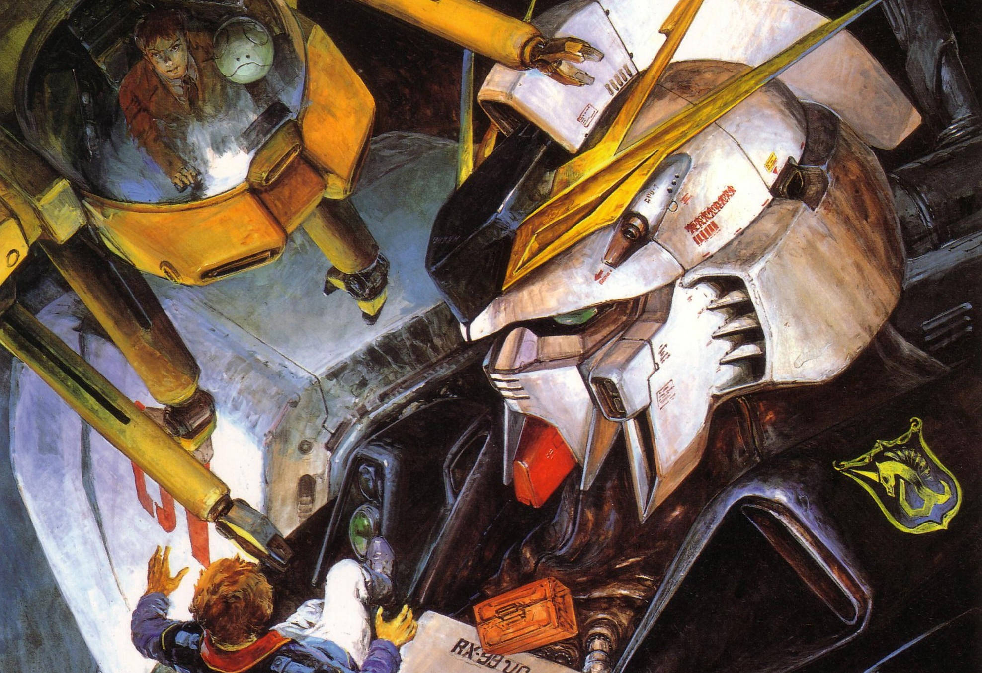 Mobile Suit Gundam, white and gold mobile suit, glowing green eyes, Full HD Desktop Wallpaper