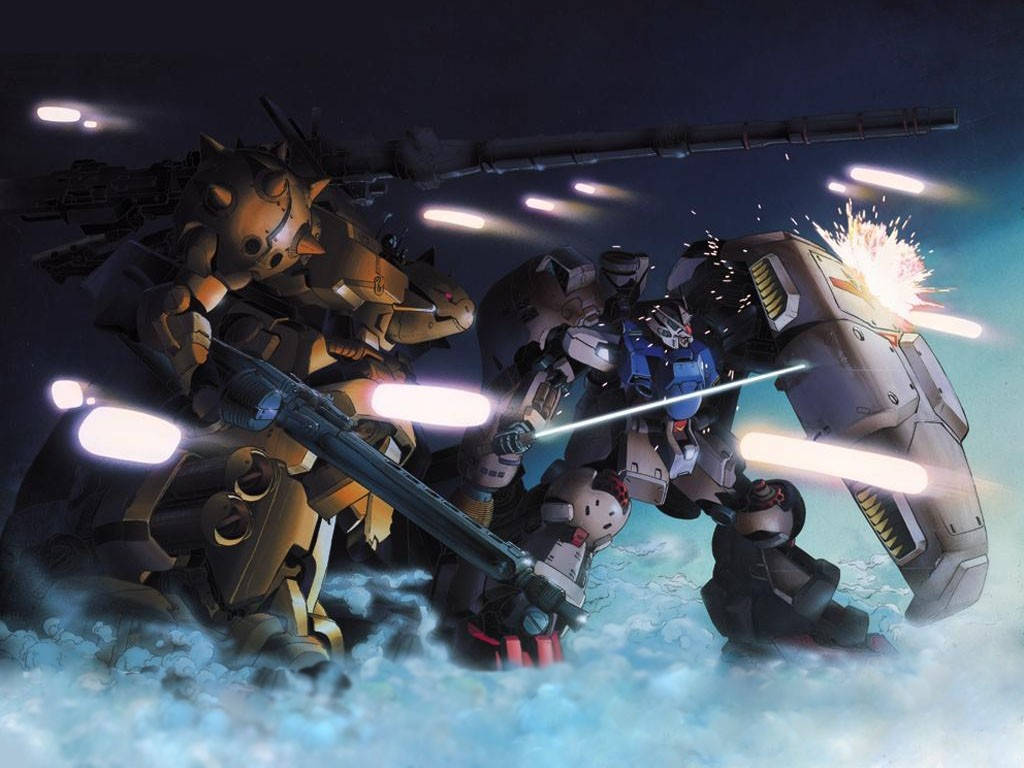 Mobile Suit Gundam, giant mechs, snowy landscape, SD Desktop Wallpaper