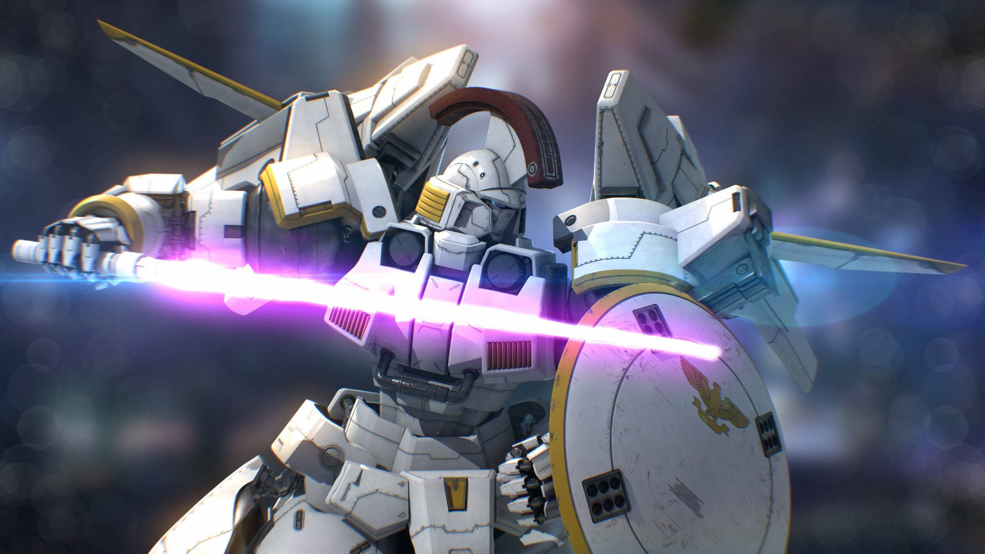 Mobile Suit Gundam, pink sword, white and gold mecha warrior, Full HD Desktop Wallpaper