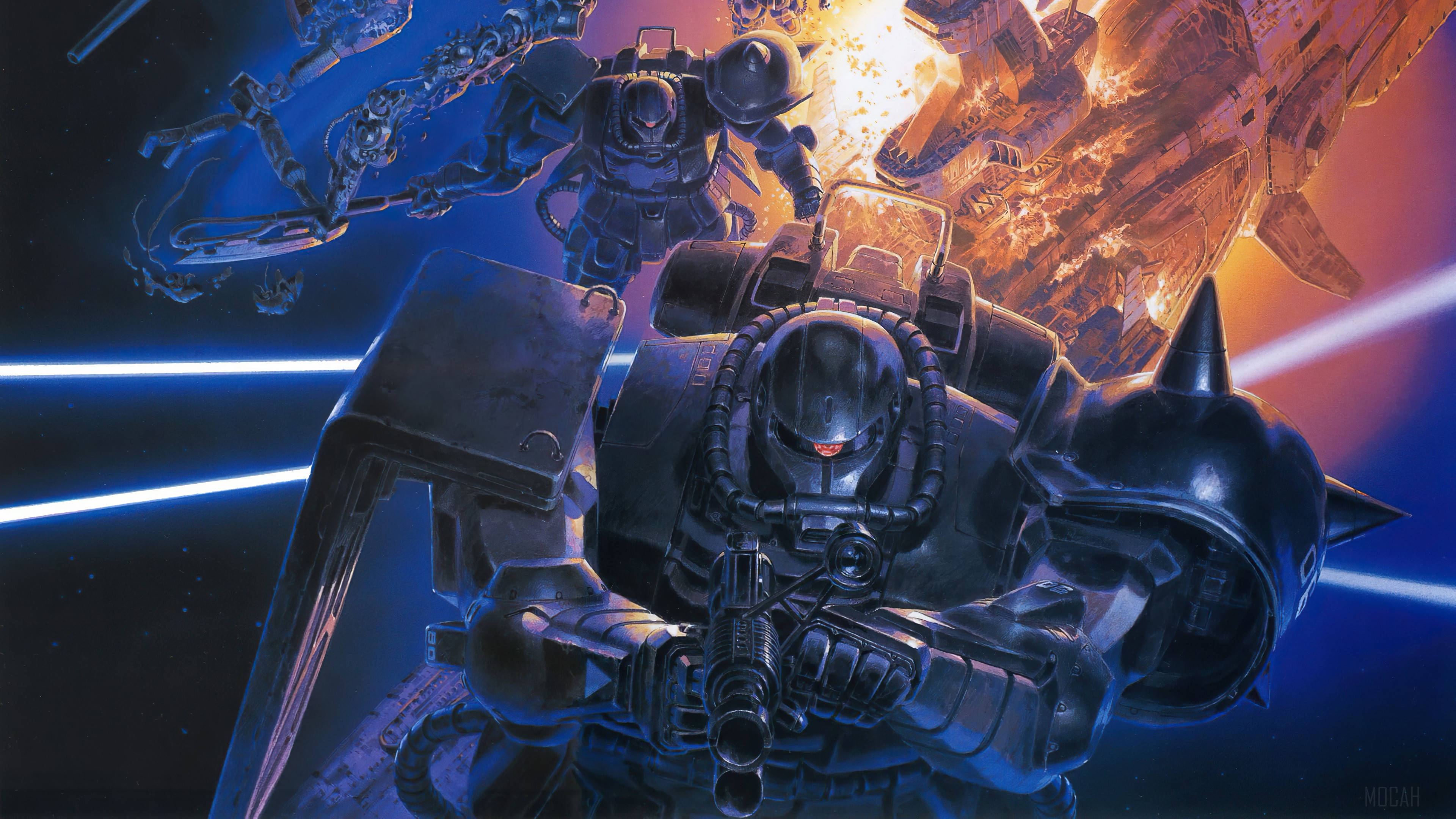 Mobile Suit Gundam, anime antagonist, dark armored warrior, 4K Desktop Wallpaper