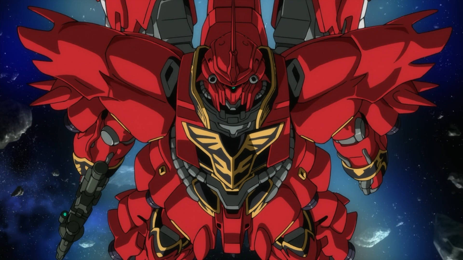 Red Mobile Suit Gundam, space, starry cosmic backdrop, Full HD Desktop Wallpaper