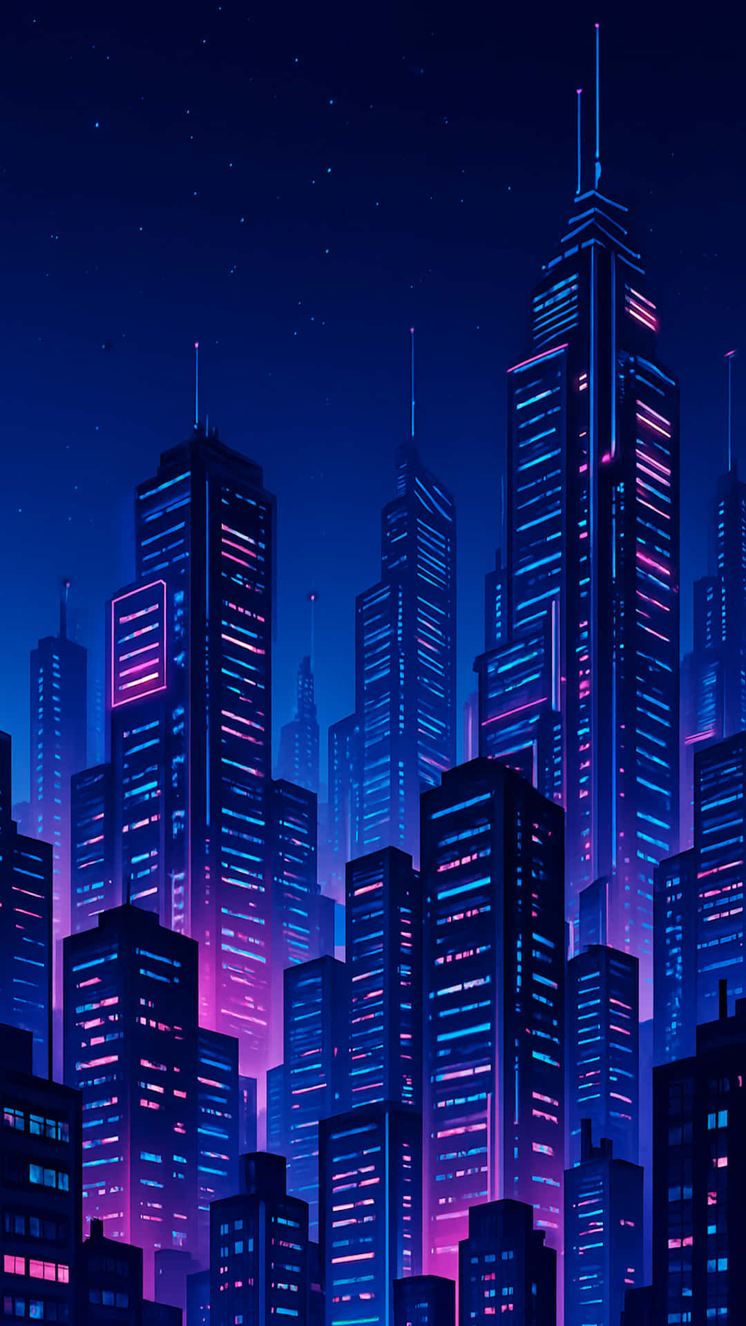 Cyberpunk city, electric blue, magenta neon lights, Full HD Phone Wallpaper