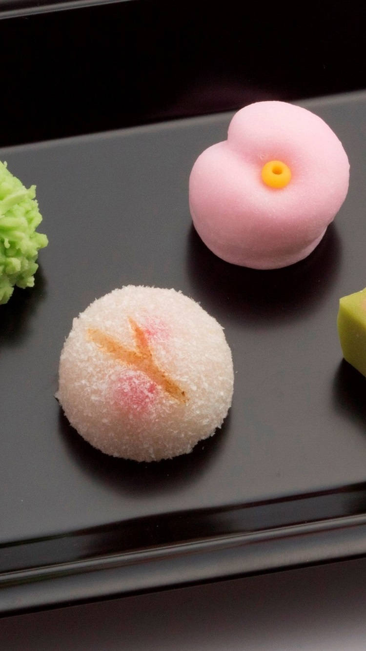 mochi, powdered sugar, edible flowers, HD Phone Wallpaper