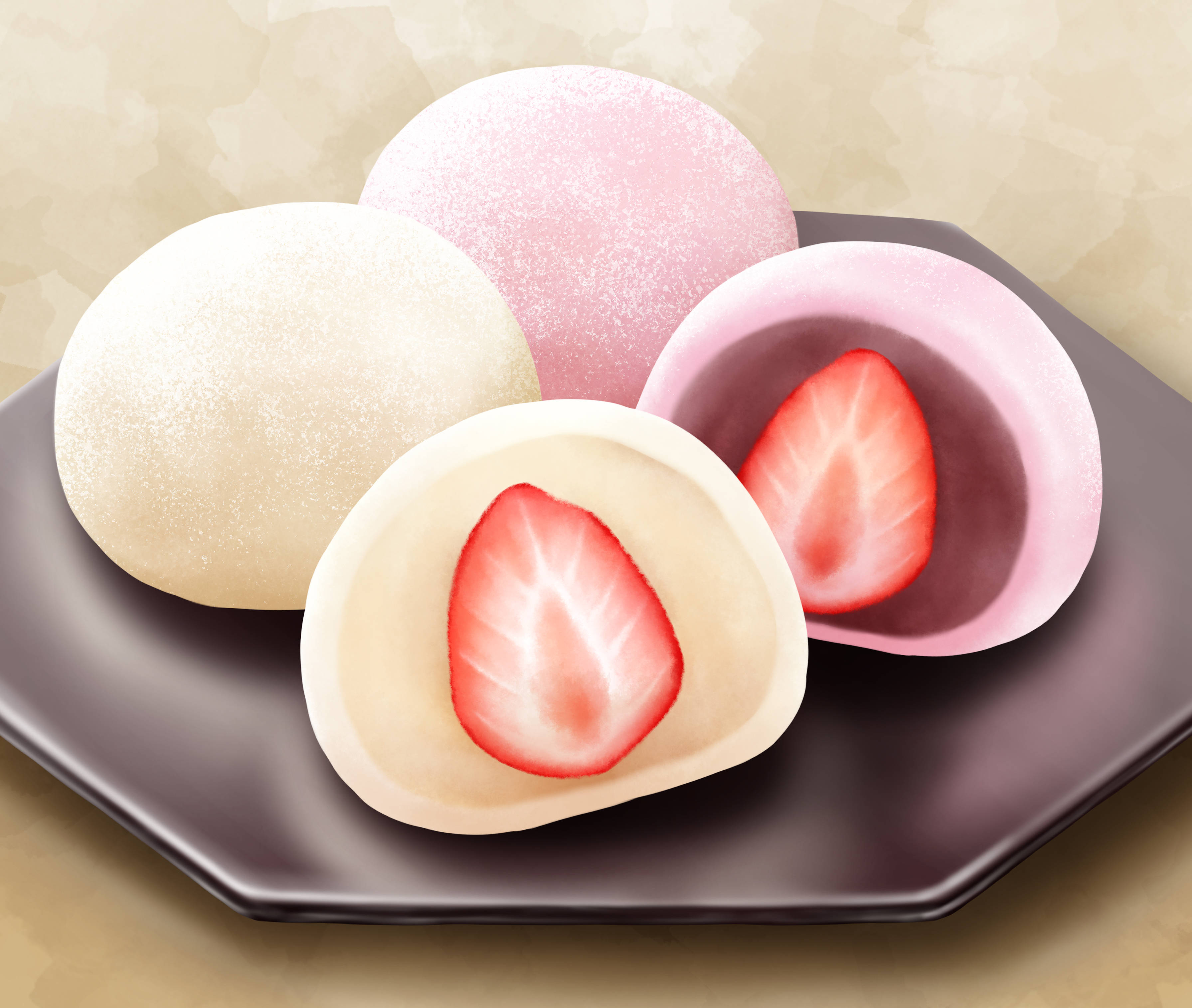 mochi, strawberry, powder, 2K Desktop Wallpaper