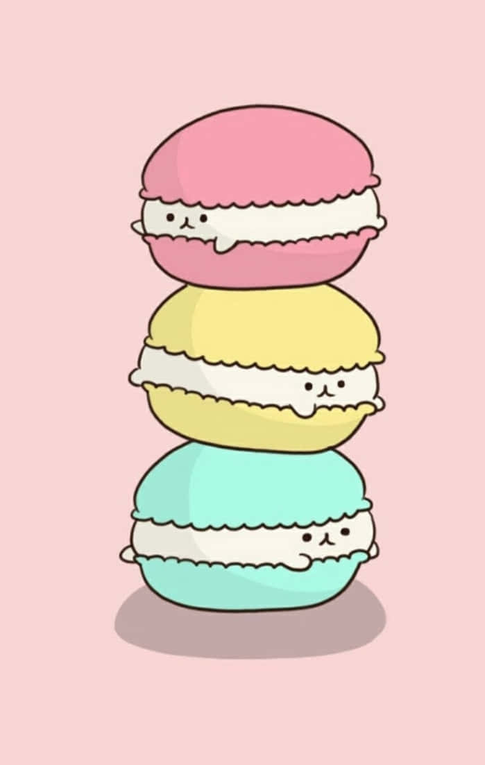 pastel macarons, cute faces, soft pink background, SD Phone Wallpaper