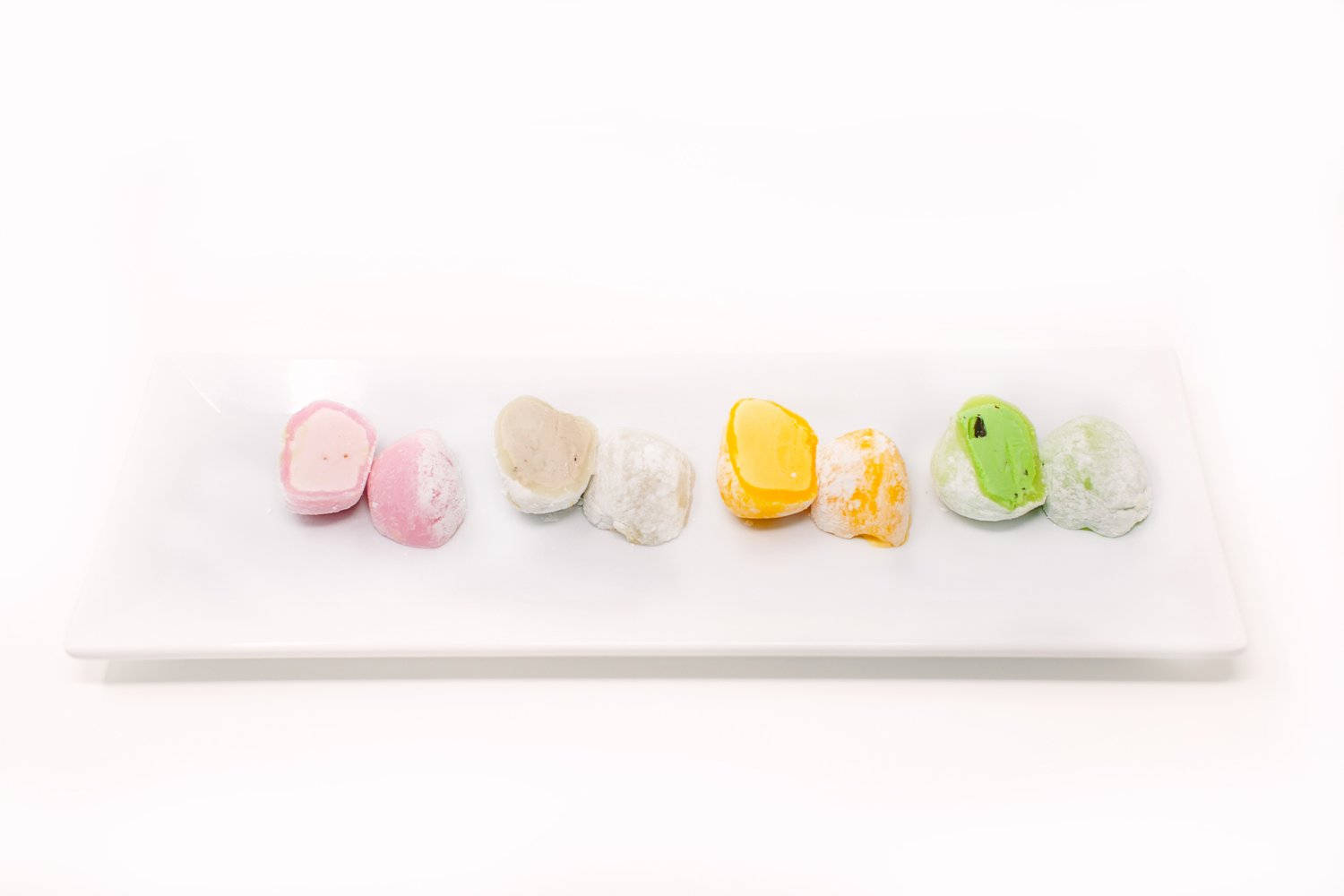 Mochi Spread, colorful mochi desserts, powdered sugar, HD Desktop Wallpaper
