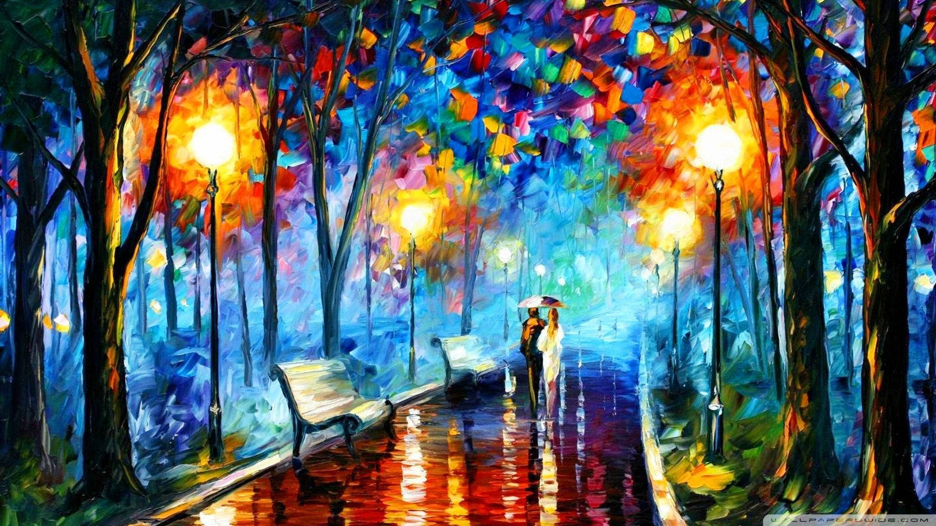 Modern Art Lovers Oil Painting, oil painting, couple, Full HD Desktop Wallpaper