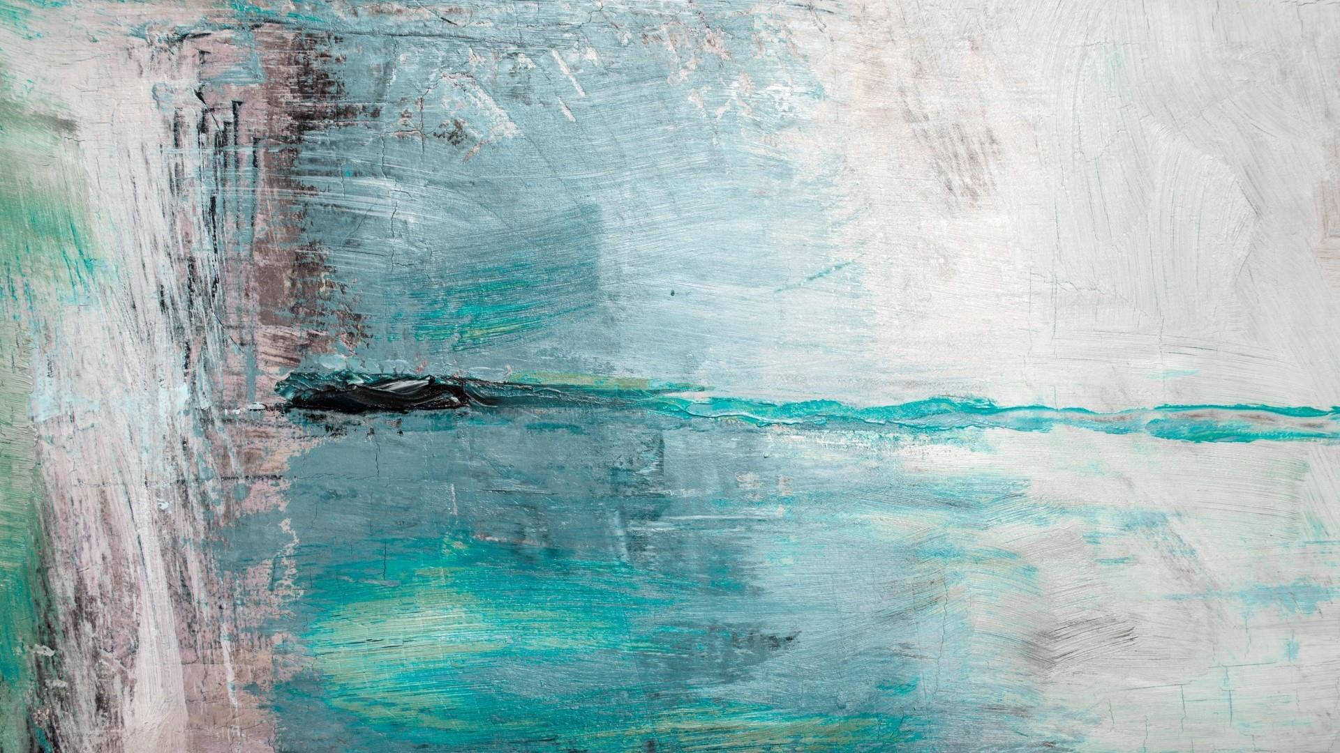 Modern Art, teal blue, white, Full HD Desktop Wallpaper