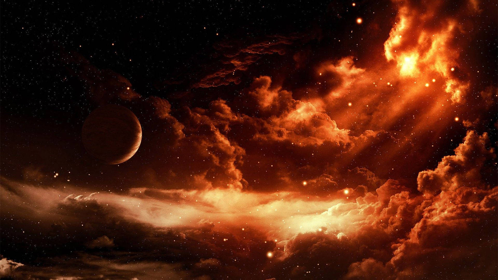 Modern Art, orange sky, fiery orange nebula, Full HD Desktop Wallpaper