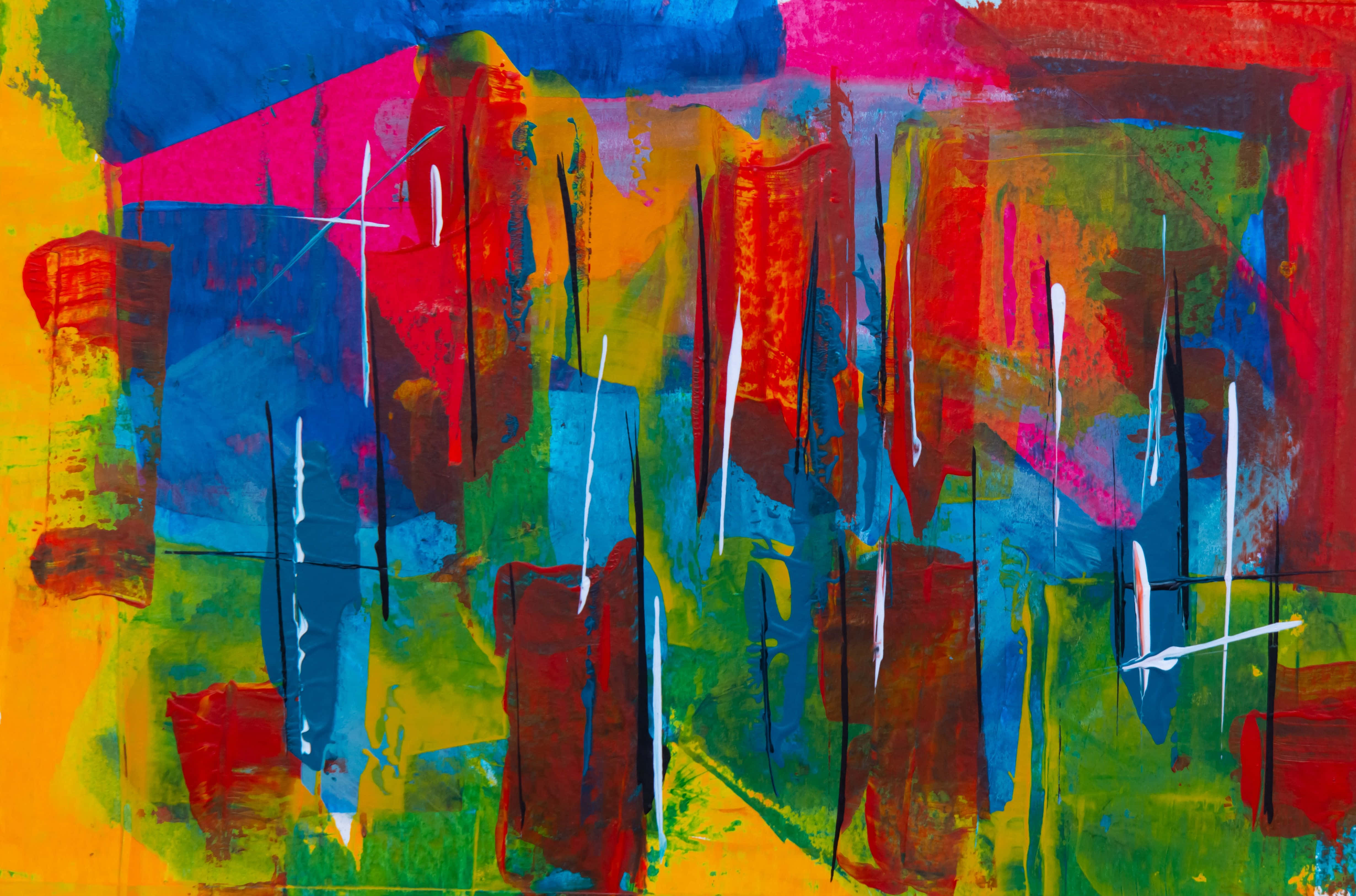 contemporary art, red, blue, 4K Desktop Wallpaper
