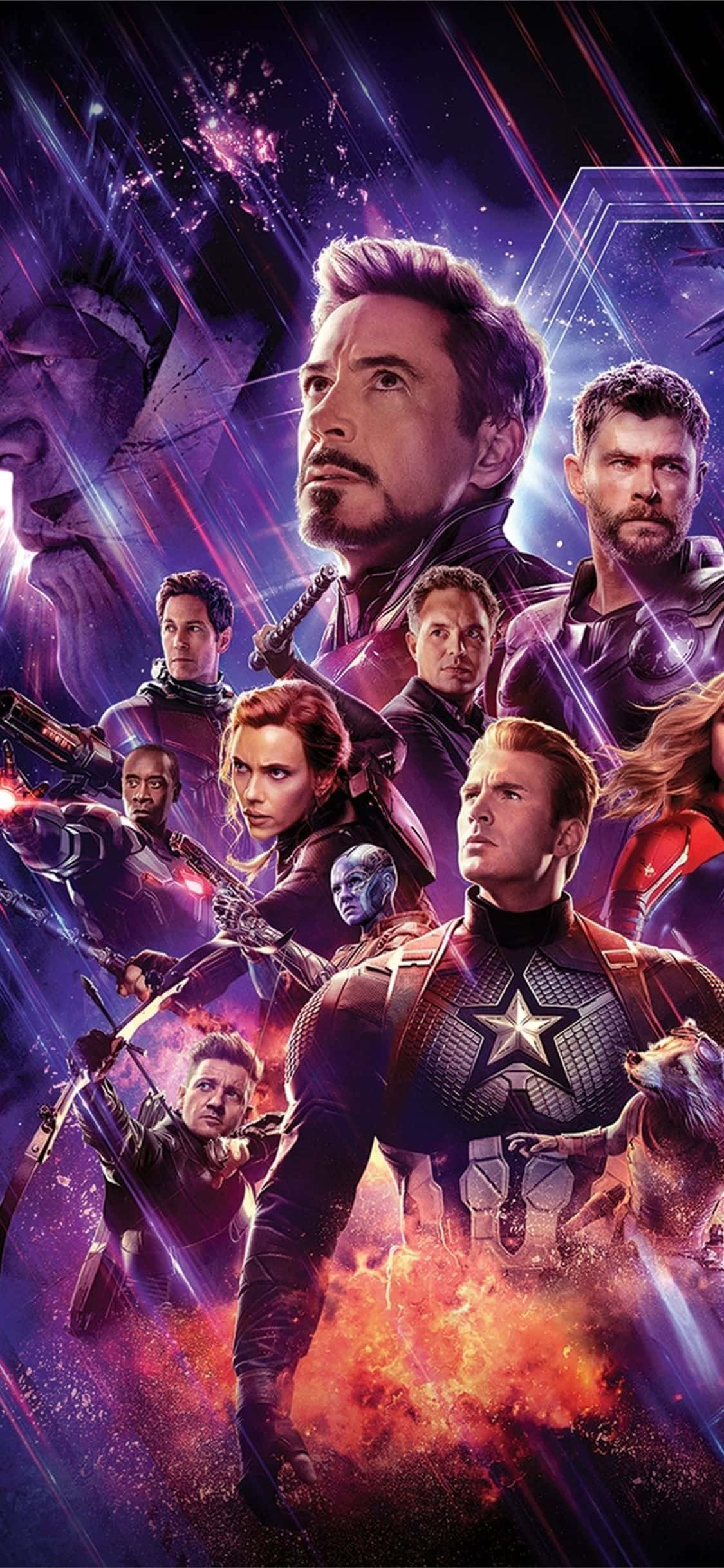 Avengers, cosmic purple, fiery orange energy bursts, Full HD Phone Wallpaper