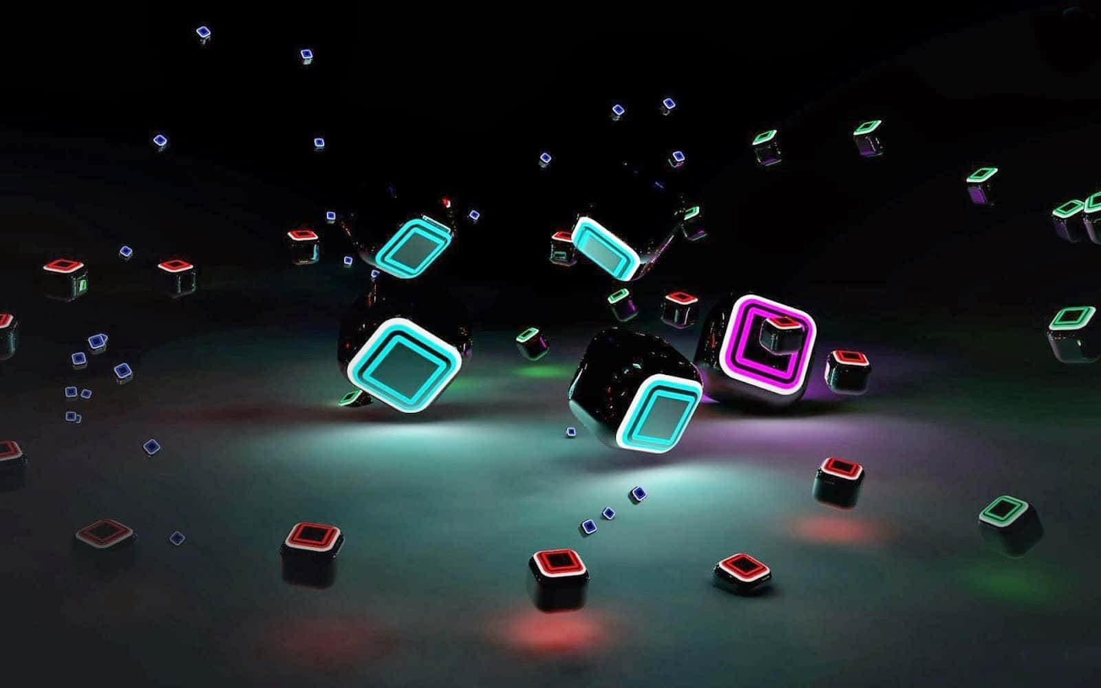 neon cubes, glowing, dark void, HD Desktop Wallpaper