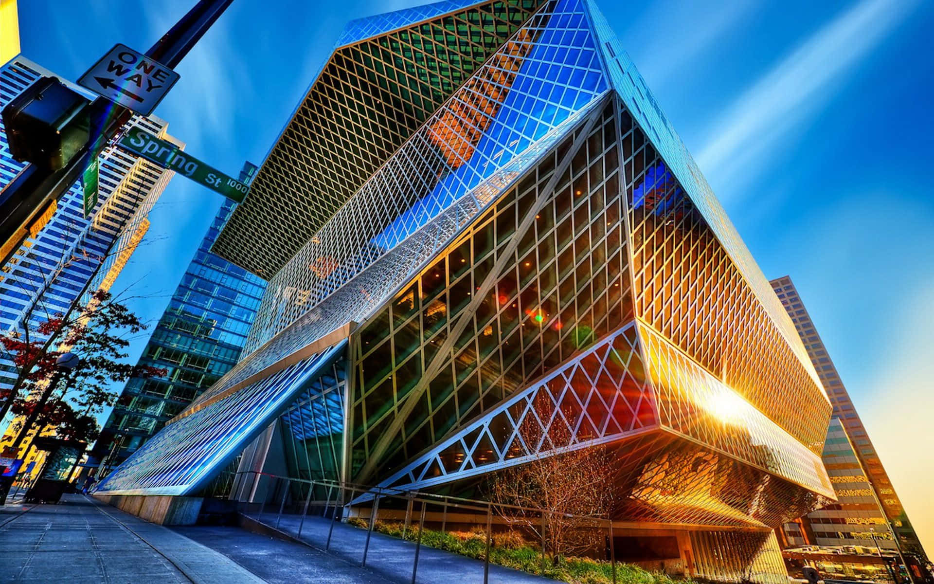 Modern Desktop, glass skyscraper, geometric patterns, Full HD Desktop Wallpaper