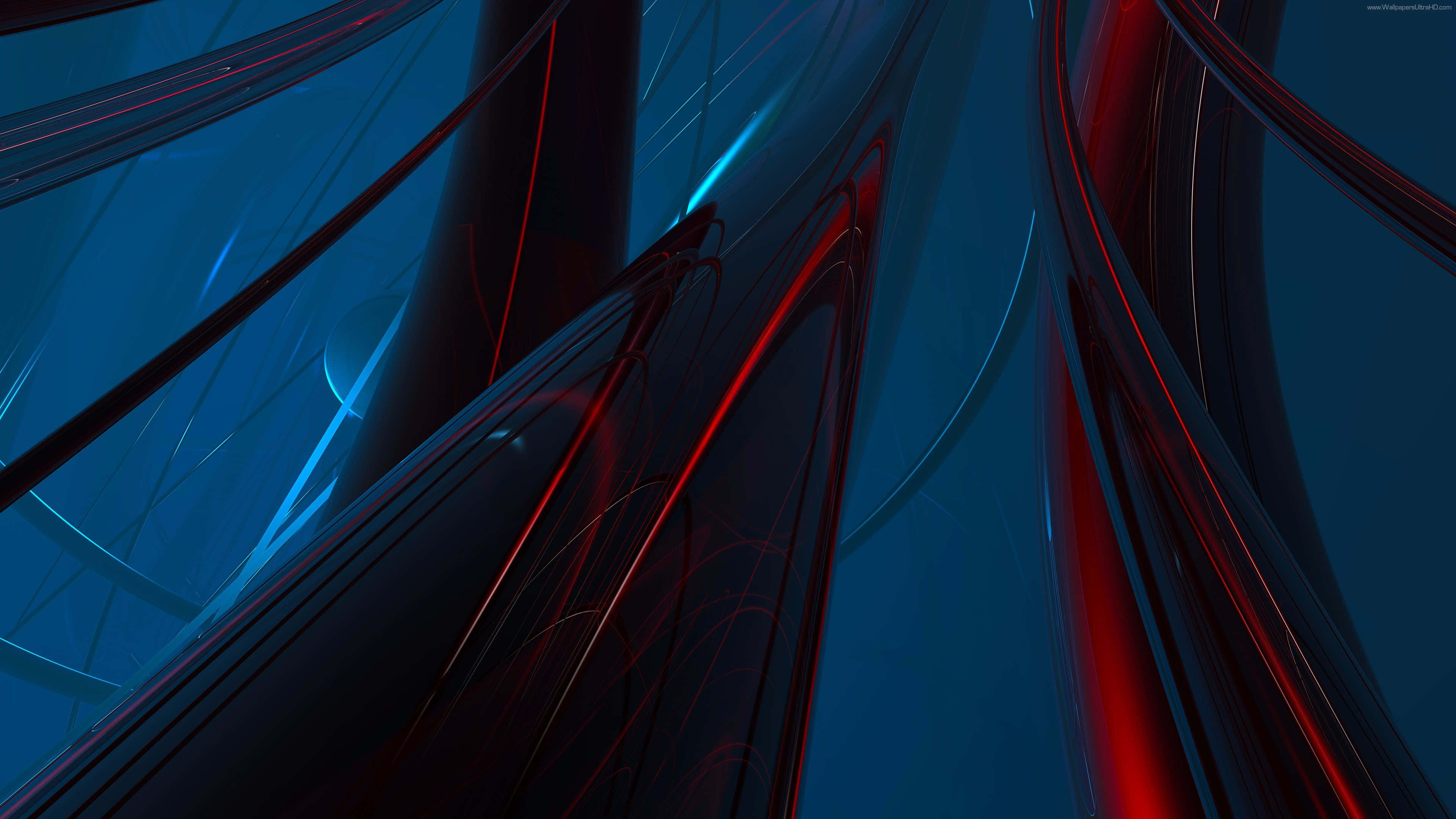 Modern Desktop, glowing red, blue curved lines, 4K Desktop Wallpaper