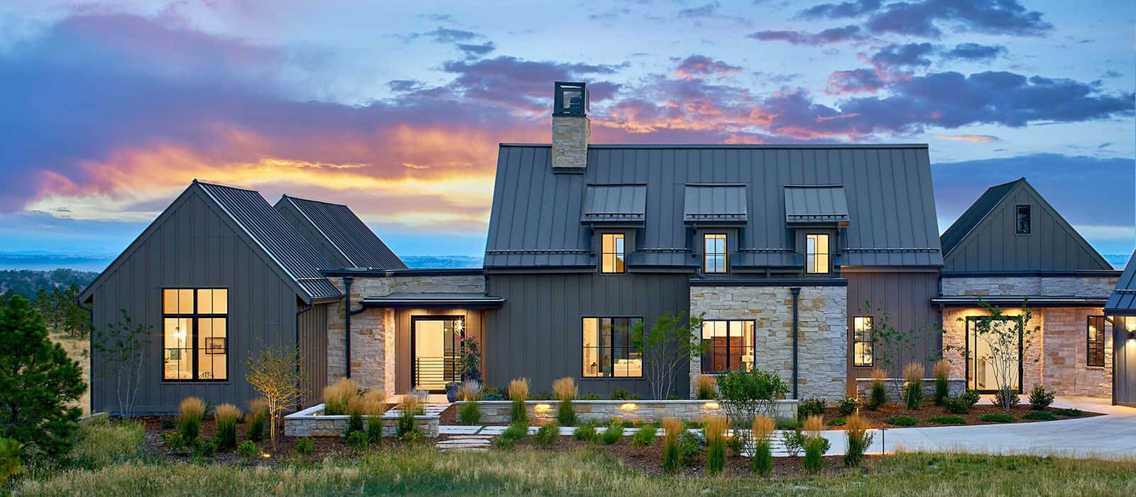 Modern Farmhouse, gray metal roof, stone accents, HD Desktop Wallpaper