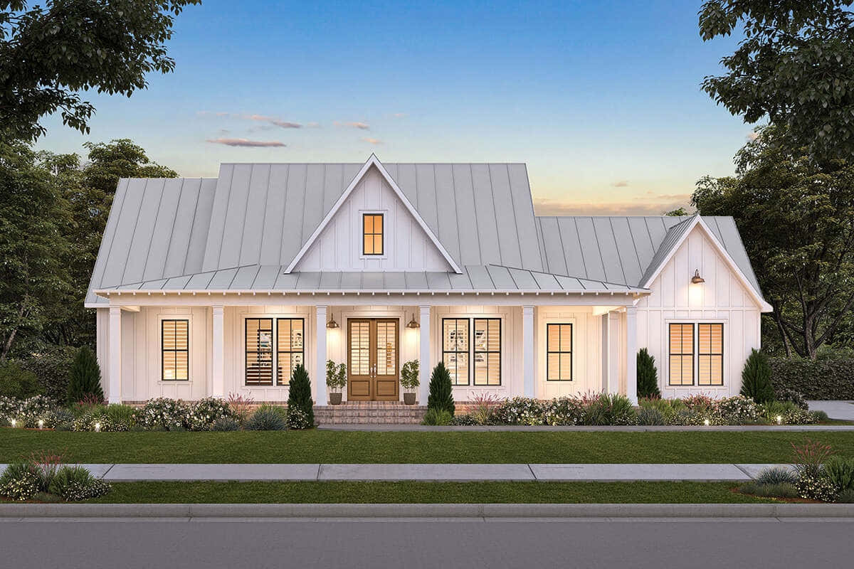 modern farmhouse, dusk, white farmhouse, SD Desktop Wallpaper
