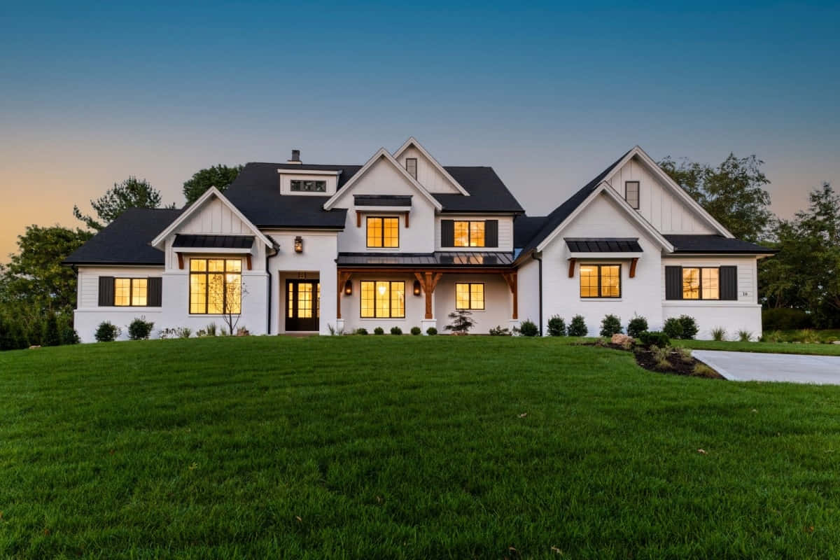 Modern Farmhouse, white farmhouse, black shutters, SD Desktop Wallpaper