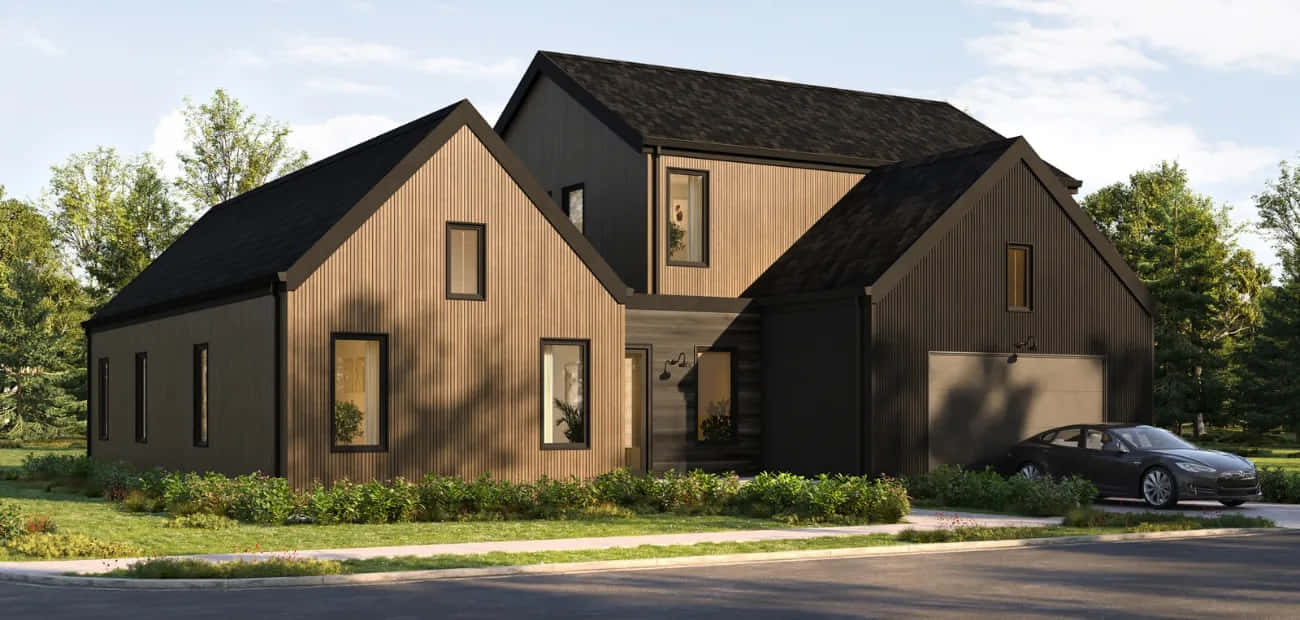 Modern Farmhouse, dark wood siding, black roof, HD Desktop Wallpaper