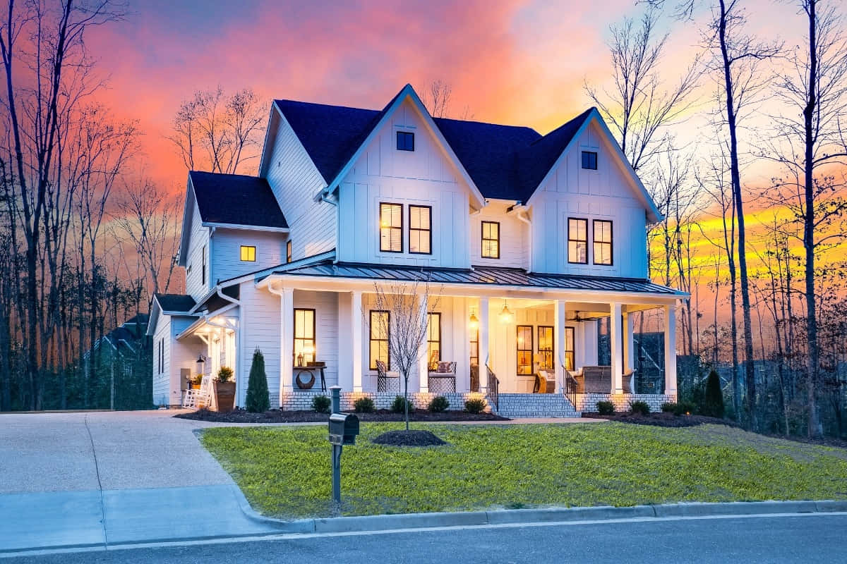 Modern Farmhouse, twilight, white farmhouse, SD Desktop Wallpaper