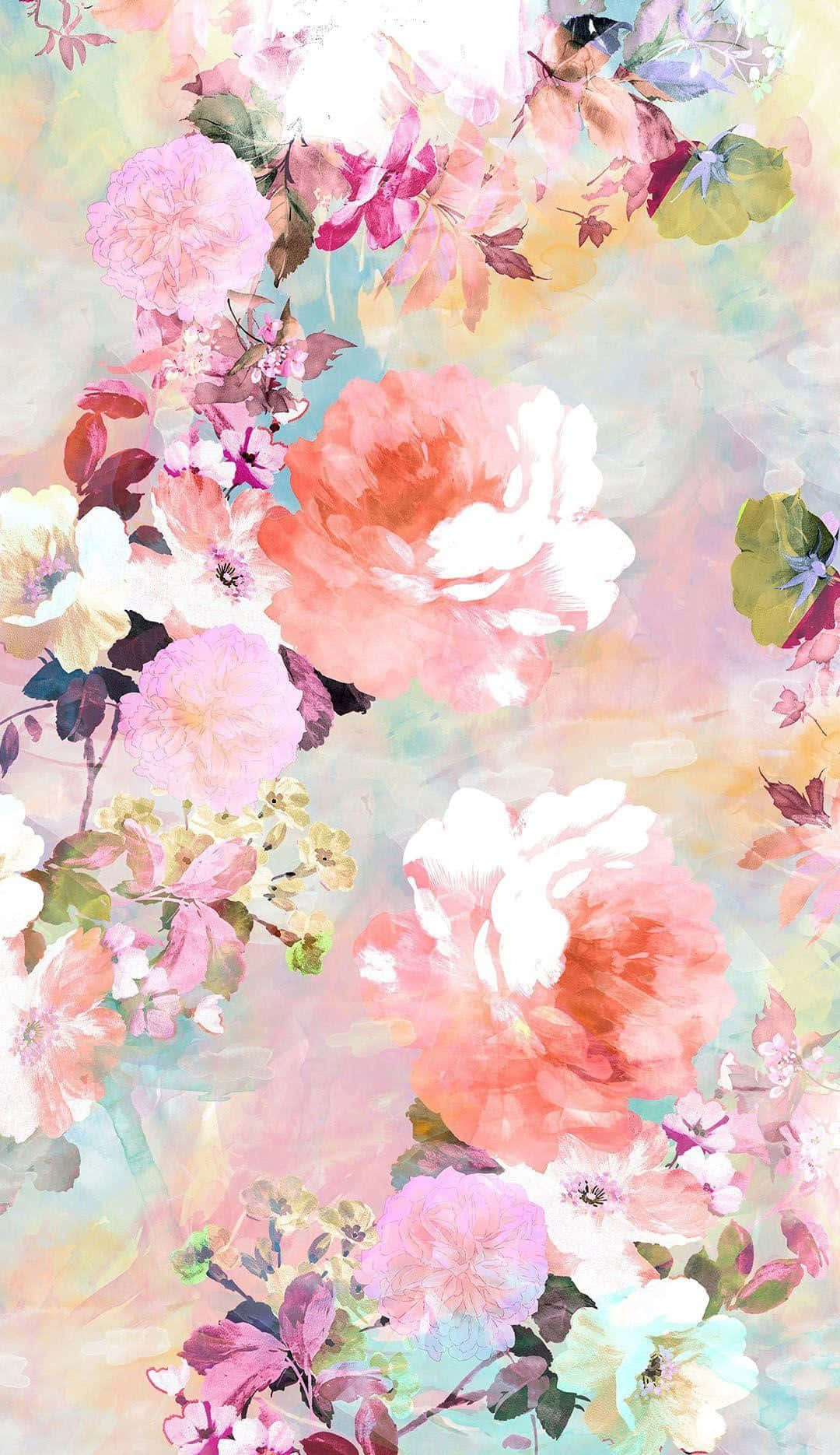 pastel floral watercolor artwork, pink peach roses, white roses, HD Phone Wallpaper