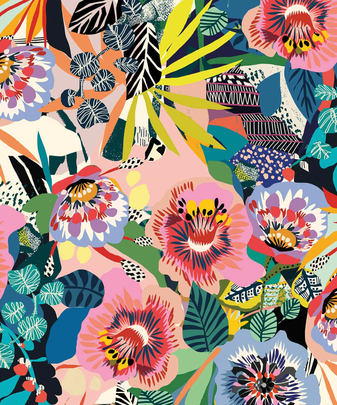 vibrant modern floral pattern, stylized tropical flowers, bold colors, HD Phone Wallpaper