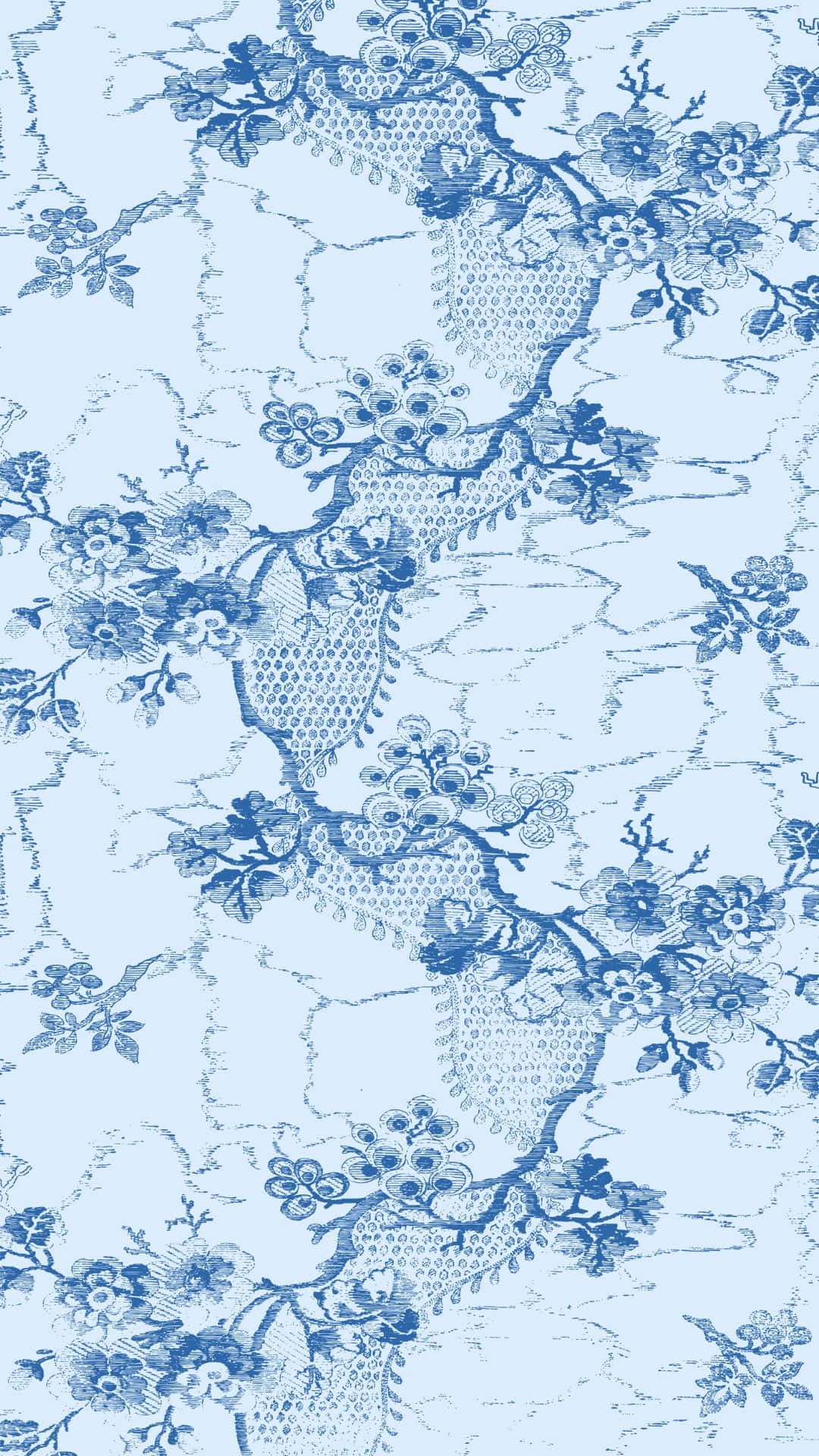blue white floral pattern design, delicate blue floral branches, textured patterns, Full HD Phone Wallpaper