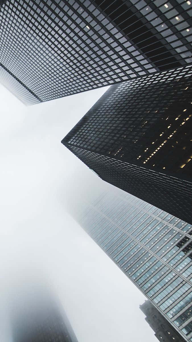 modern iPhone, skyscrapers, hazy sky, SD Phone Wallpaper